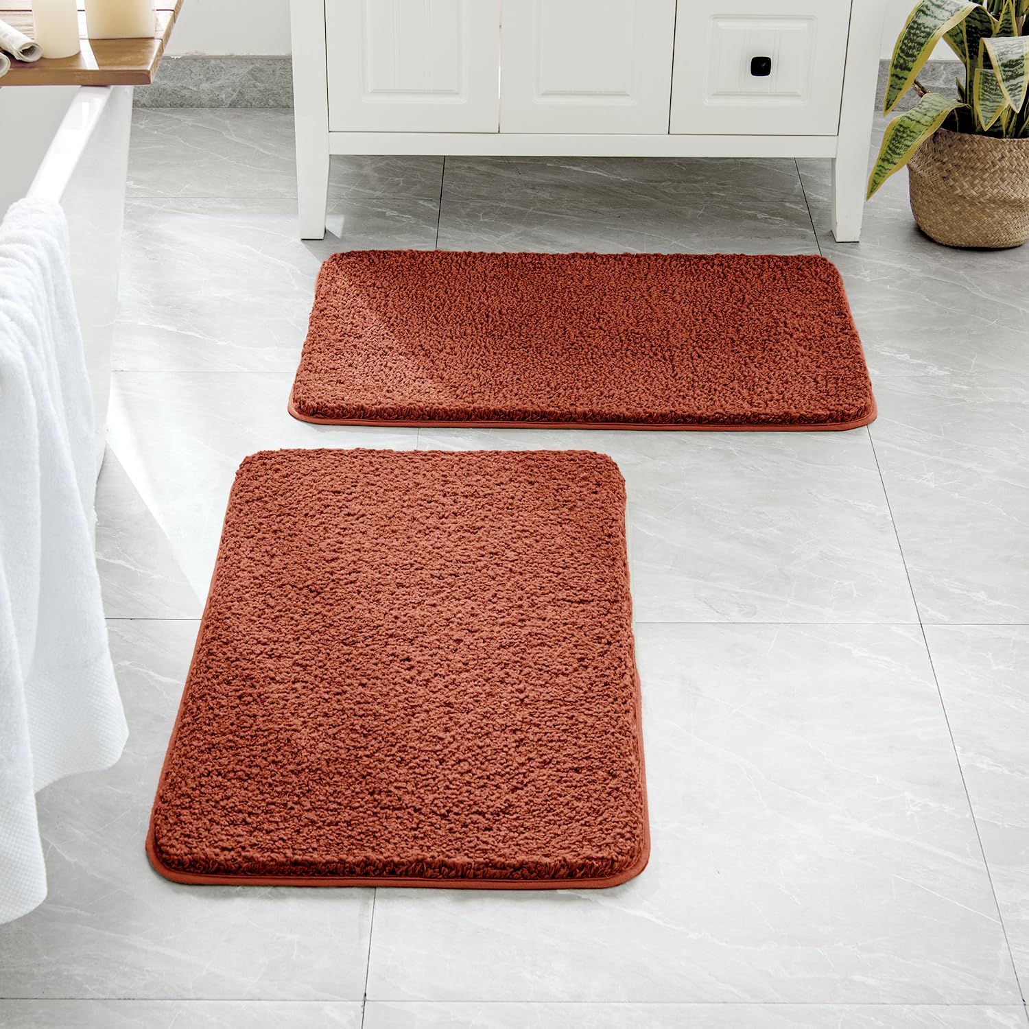 MIULEE Black Bathroom Rugs Set 2 Piece, Small Soft Absorbent Microfiber Bath Mat Set, Non Slip Quick Dry Machine Washable Plush Shaggy Bath Rugs for Bathroom Floor, Tub and Shower, 16x24 inches