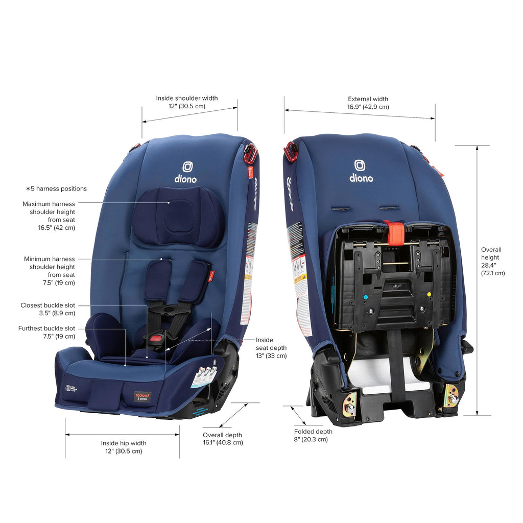 Diono Radian 3R, 3-in-1 Convertible Car Seat, Rear Facing & Forward Facing, 10 Years 1 Car Seat, Slim Fit 3 Across, Jet Black