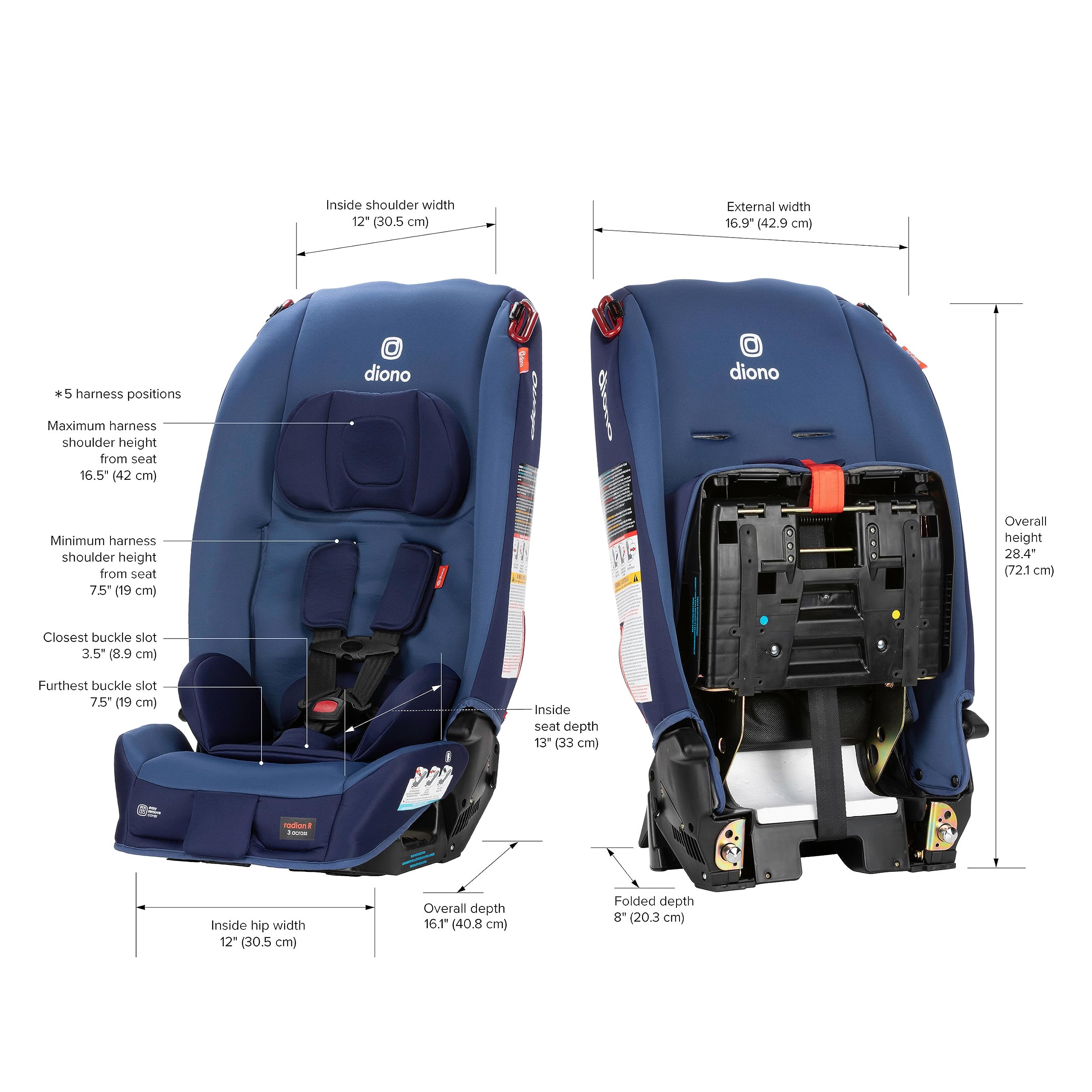 Diono Radian 3R, 3-in-1 Convertible Car Seat, Rear Facing & Forward Facing, 10 Years 1 Car Seat, Slim Fit 3 Across, Jet Black