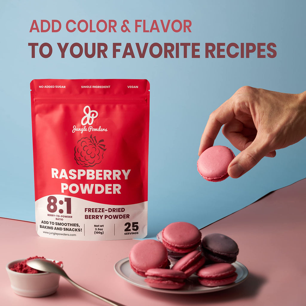 Jungle Powders Raspberry Powder 3.5 Ounce Bag, Food Grade Powdered Unsweetened Freeze Dried Raspberries, Additive, Filler Free Red Superfood Extract for Baking Cooking Flavoring Rasberries Smoothies