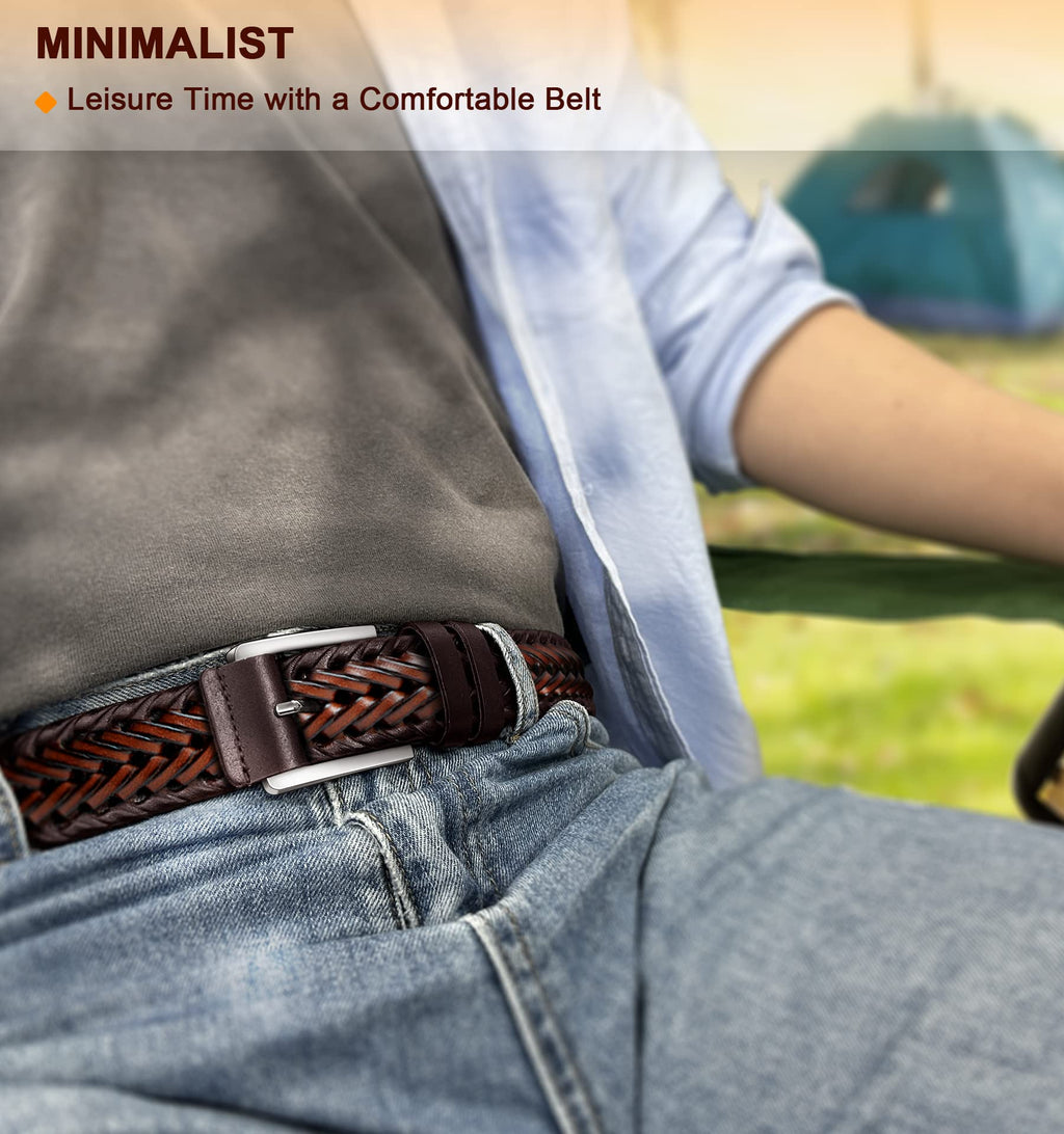 BULLIANT Mens Belts,Leather Woven Braided Belts for Gift Men Casual Jeans Golf