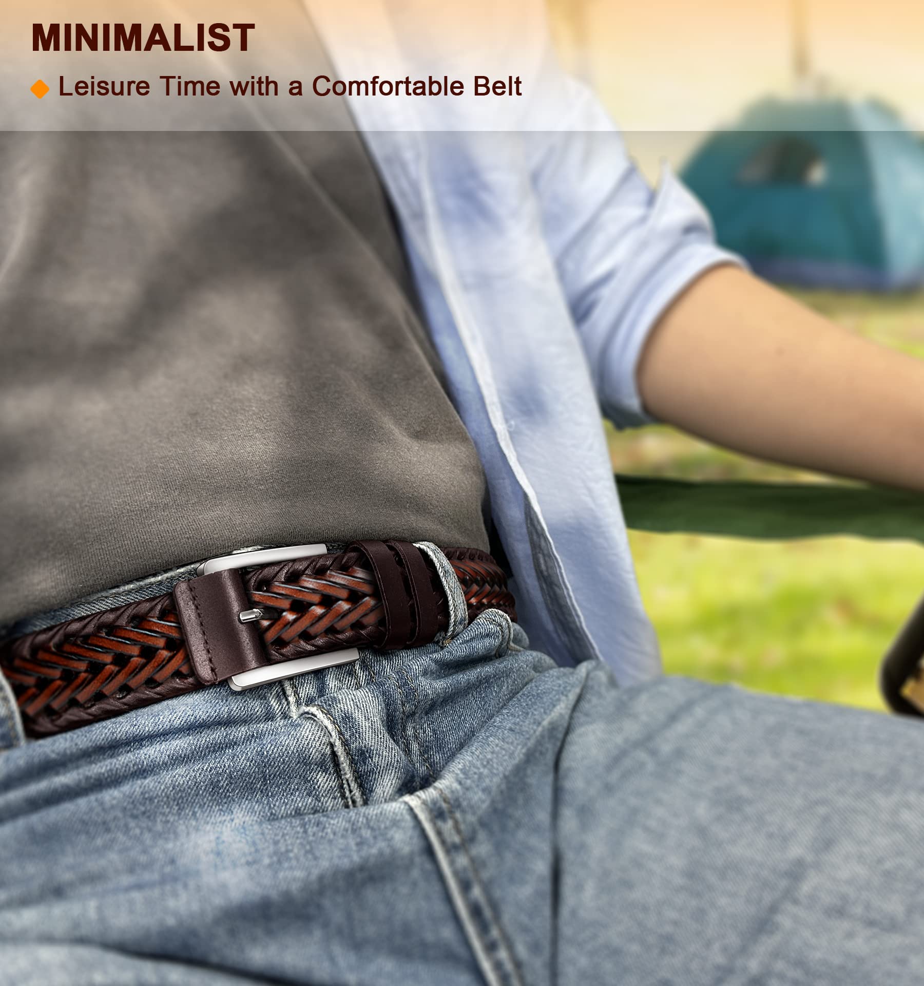 BULLIANT Mens Belts,Leather Woven Braided Belts for Gift Men Casual Jeans Golf