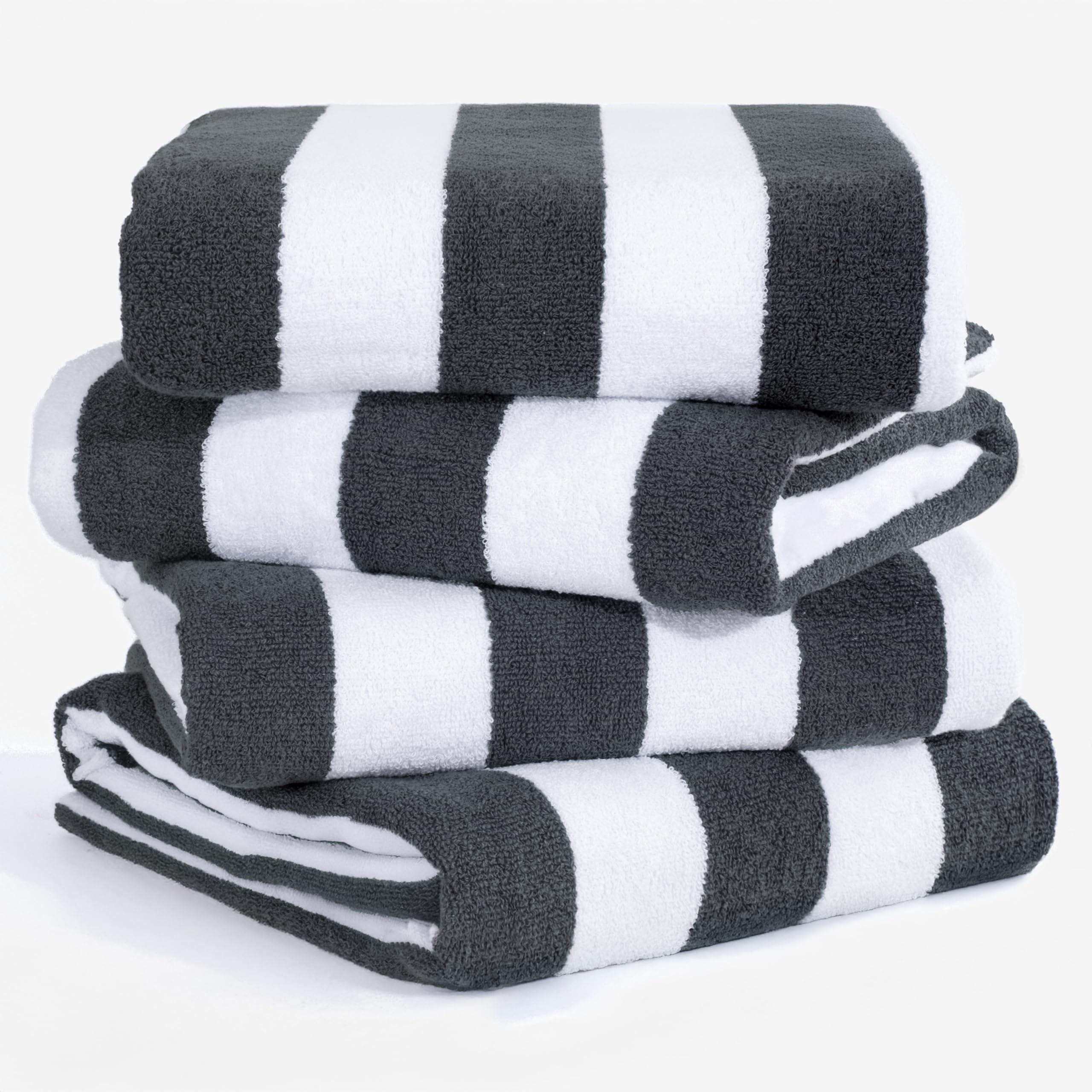 American Soft Linen Cabana Striped Beach Towels, 30x60 inch 4 Piece Oversize Pool Towels, Quick Drying Sand Free Swim Towels, Beige