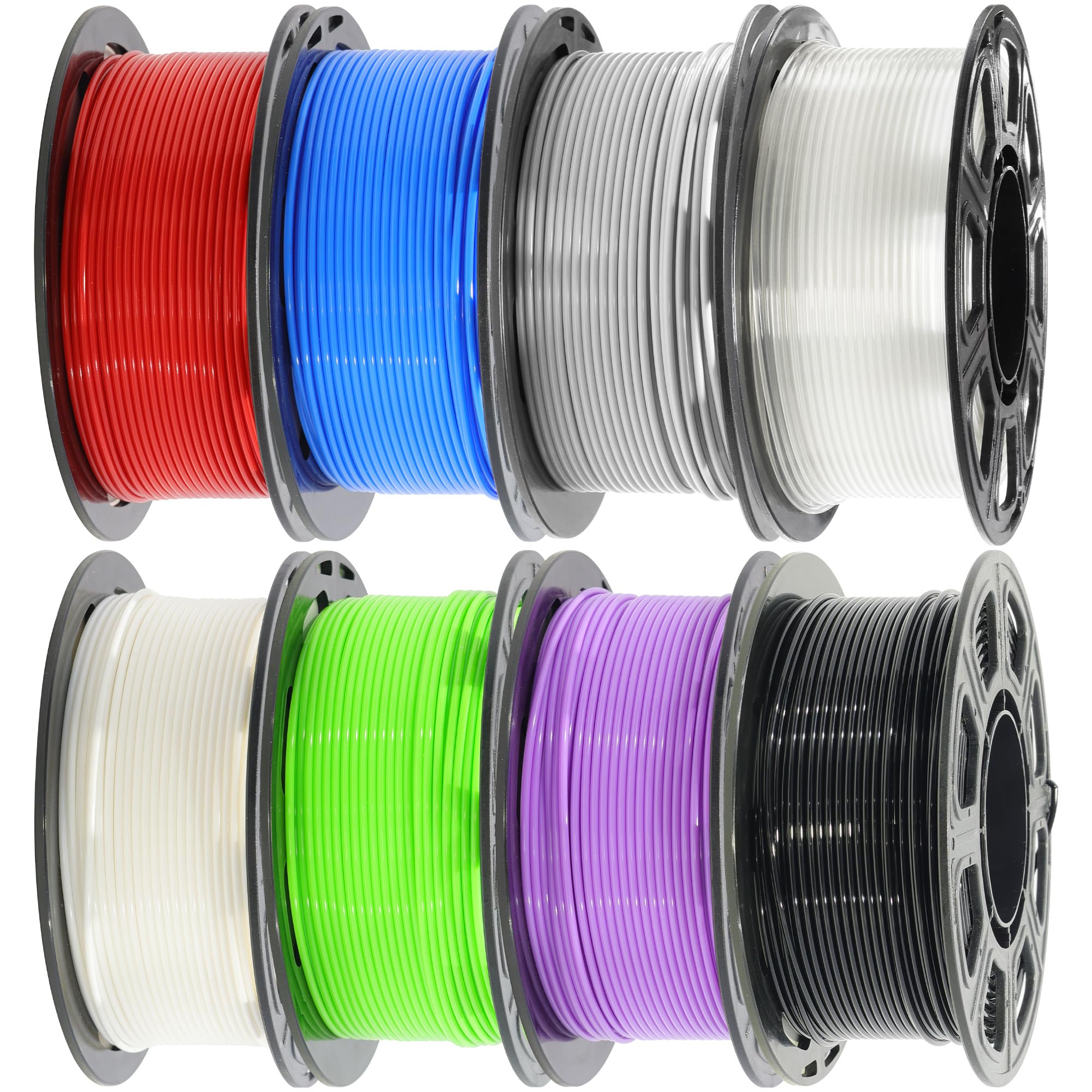 1.75mm PLA 3D Printer Filament Bundle: Glow in Dark Green/Blue/Purple/Rainbow, One Spool Clear Multi Colored, Each Spool 250g, Total 1.25Kg 3D Printing Material, 250g x 5 Spools Glow in Dark PLA