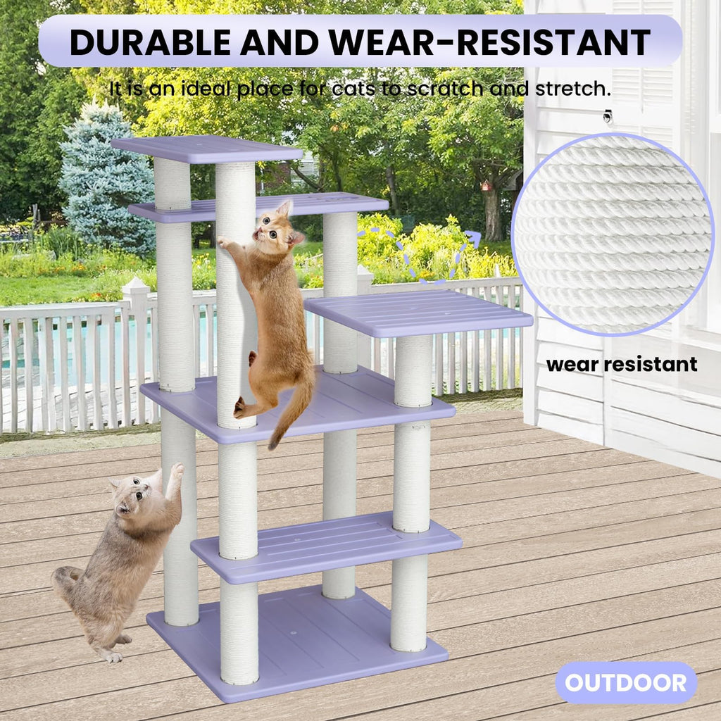 Tall Cat Tree for Outdoor and Indoor Cats, Weatherproof Large Outdoor Cat Tree Tower with Scratching Posts