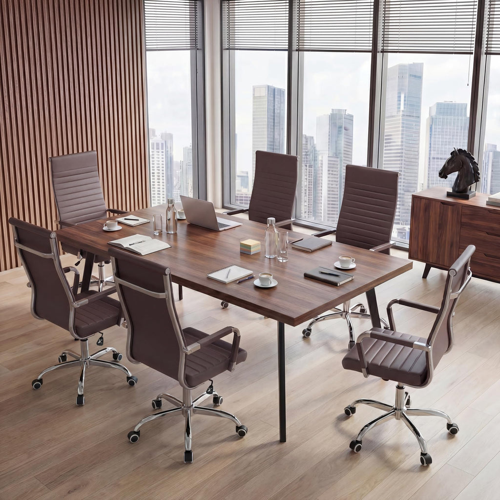 Furmax Ribbed Office Chair High Back PU Leather Executive Conference Chair Adjustable Swivel Chair with Arms (Bicolor Retro Brown)