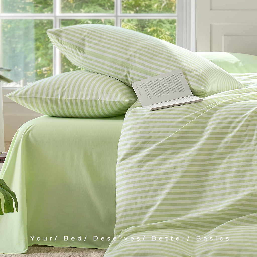 JELLYMONI Cotton Striped Pillowcases Set of 2, Sage Green, Standard | Soft breathable feel, Envelope closure, 400TC cotton, Machine washable, Gentle on skin