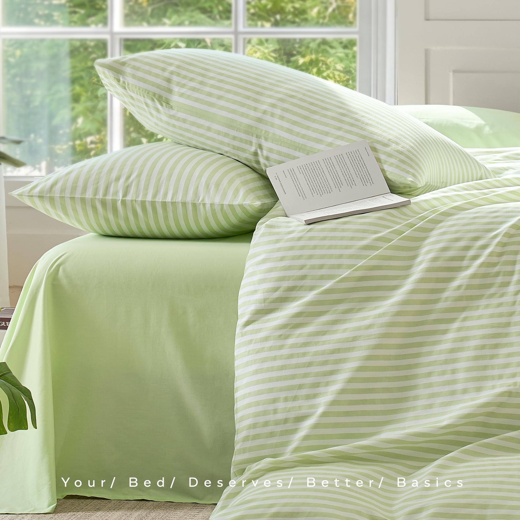 JELLYMONI Cotton Striped Pillowcases Set of 2, Sage Green, Standard | Soft breathable feel, Envelope closure, 400TC cotton, Machine washable, Gentle on skin