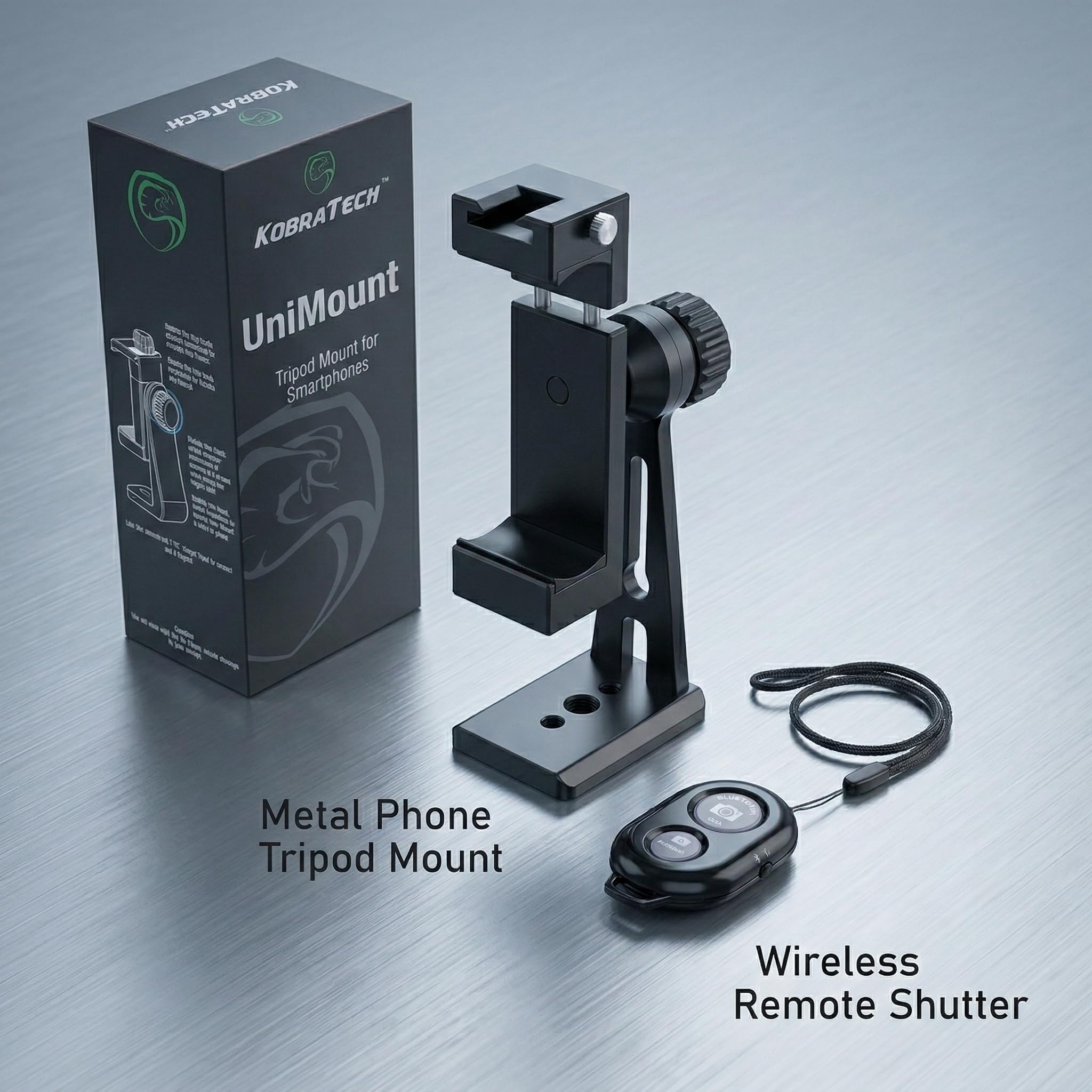 KobraTech Metal Phone Tripod Mount - UniMount 360 Pro Heavy Duty Phone Tripod Mount with Wireless Remote Shutter