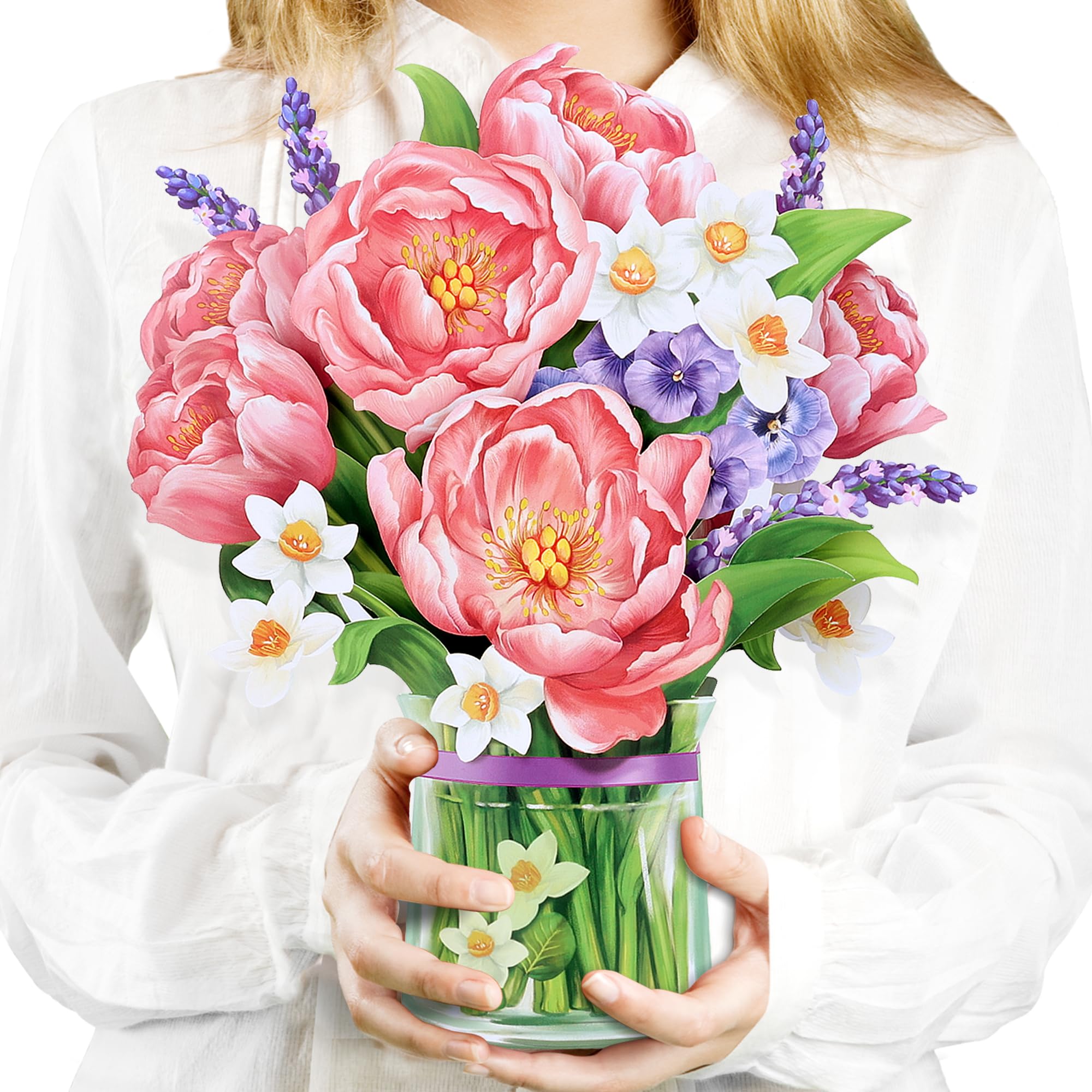 Airpark 3D Pop Up Paper Flowers Bouquet Card 12’‘ with Note & Envelope, Birthday Gifts, Get Well, Thank You, Greeting Cards for Women Mom Wife Friends, Daisies and Butterflies
