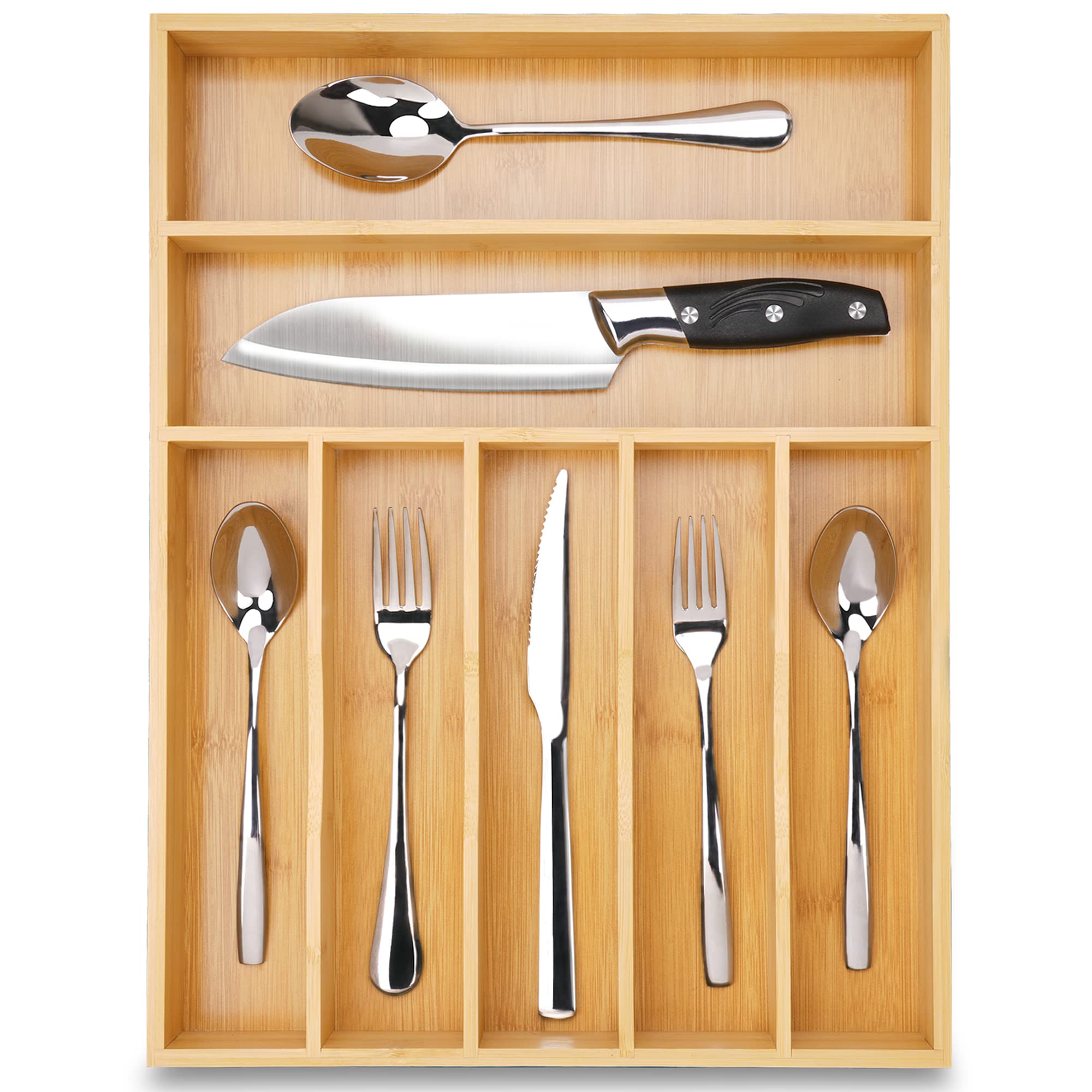 Acacia 4 Slot Silverware Drawer Organizer - Cutlery Holder with Flatware Tray