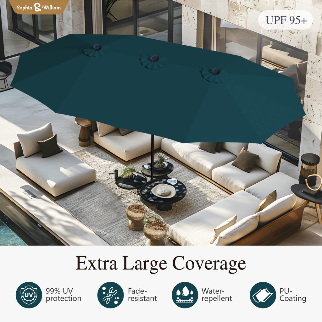 Sophia & William 15 ft Extra Large Patio Umbrella with Base Included, Rectangular Outdoor Umbrella Heavy Duty, Market Umbrella Double-sided Fade Resistant for Pool Garden Backyard, Beige