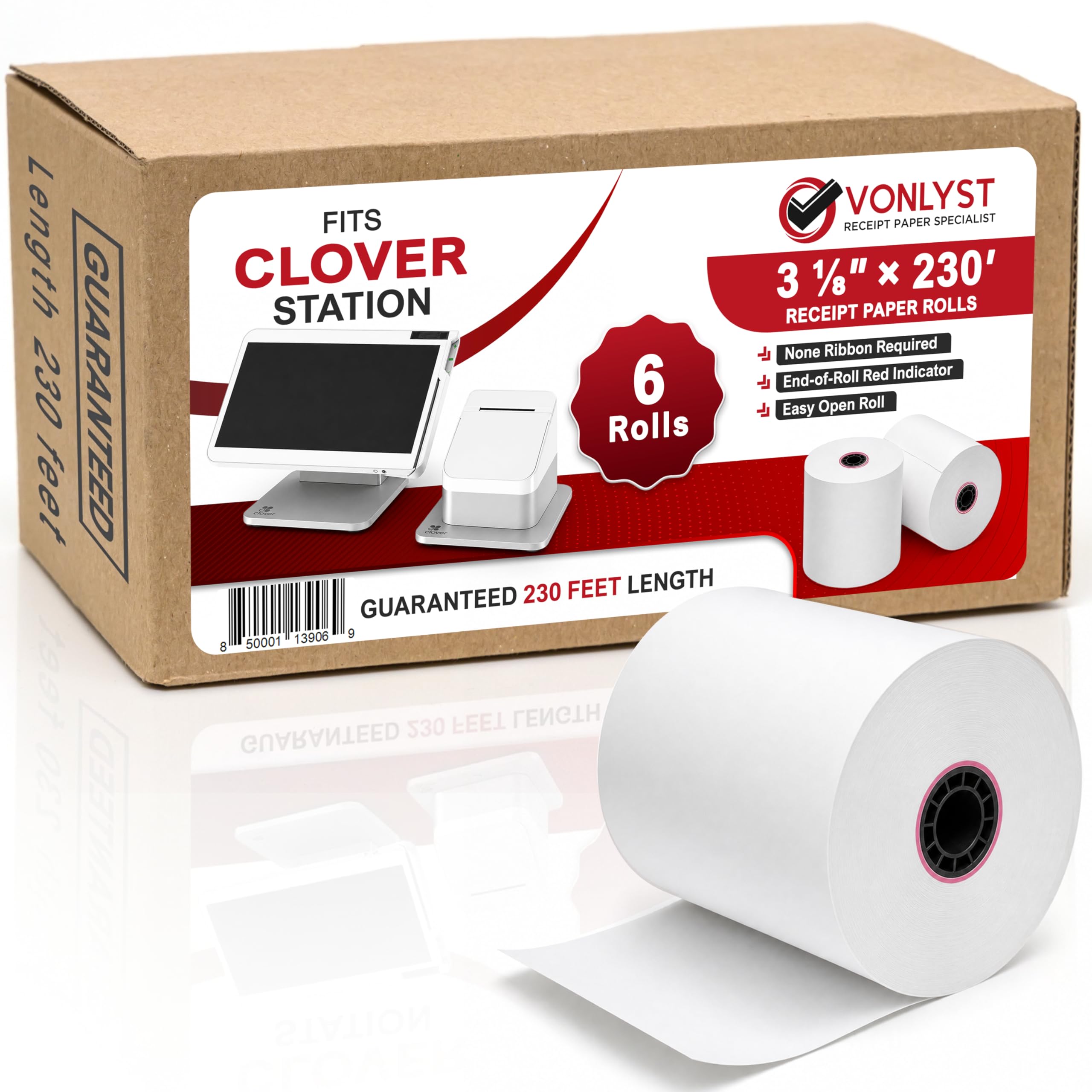 Clover Station Receipt Paper Rolls 3 1/8" x 230' (06 Pack) – Thermal Paper for Clover Station & Duo C505, Compatible P100 P500 P550 – BPA Free POS Printer Paper