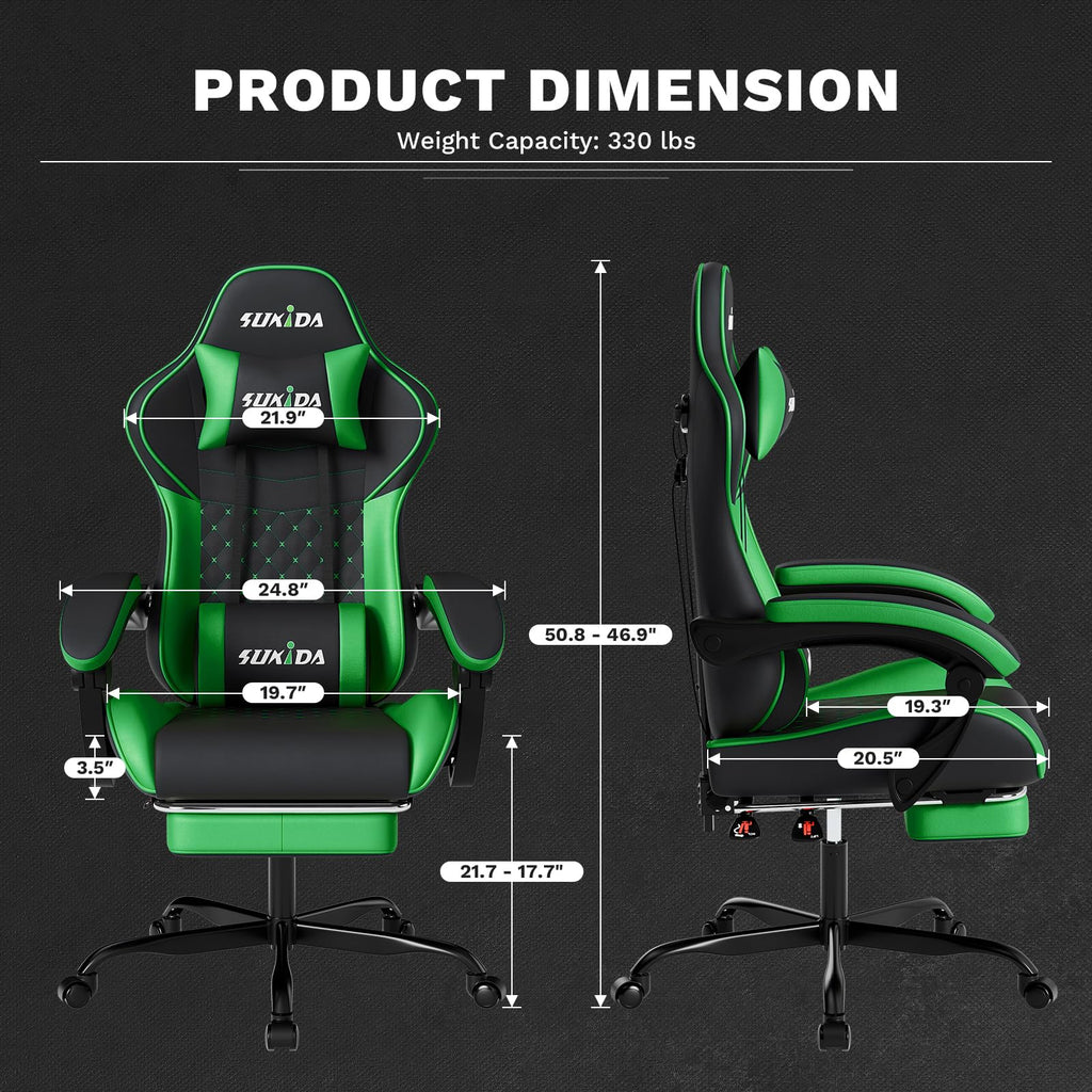 Ergonomic Video Gamer Chairs Gaming Computer Chair Gamer Chairs for Adults Massage Lumbar Support Swivel Height Adjustable Headrest Backrest