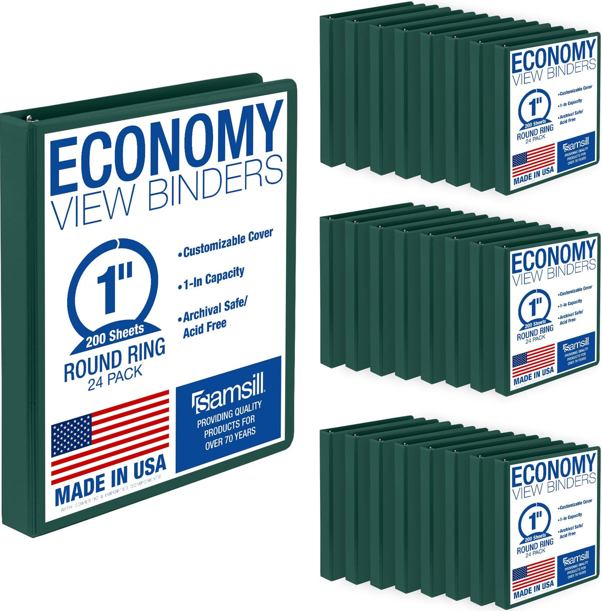 Samsill 1 Inch 3 Ring Binders, Economy Round Ring, Clear View Cover, 200 Sheet Capacity - for School, Home, Office - Blue, 4 Pack