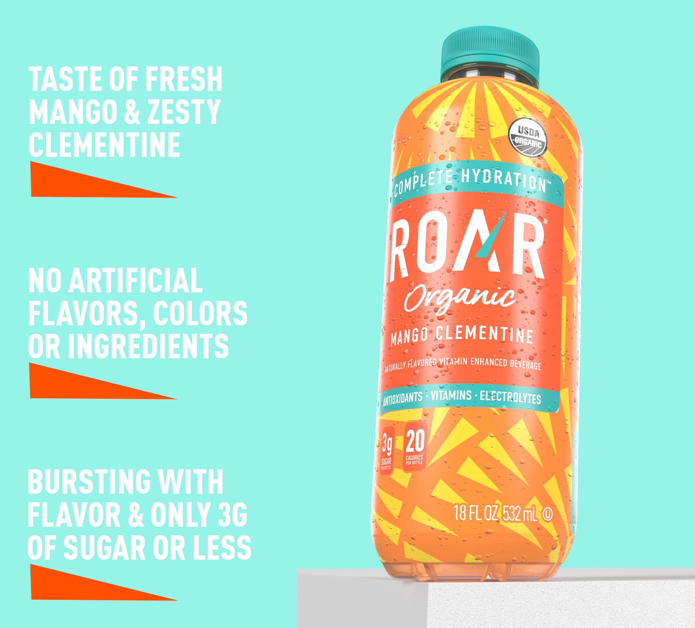 ROAR Complete Hydration Organic - Electrolyte Drinks Loaded with Vitamins C, B5, B12 - Non-GMO, Gluten-Free - Strawberry Lemonade - 12 pc