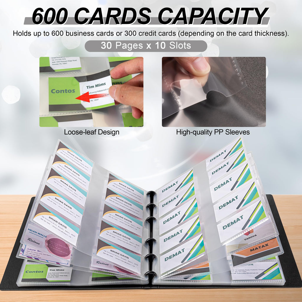 MyLifeUNIT Business Card Book, Name Card Holder Book with 600 Business Cards Capacity, Credit Card Book File Storage (Light Blue)