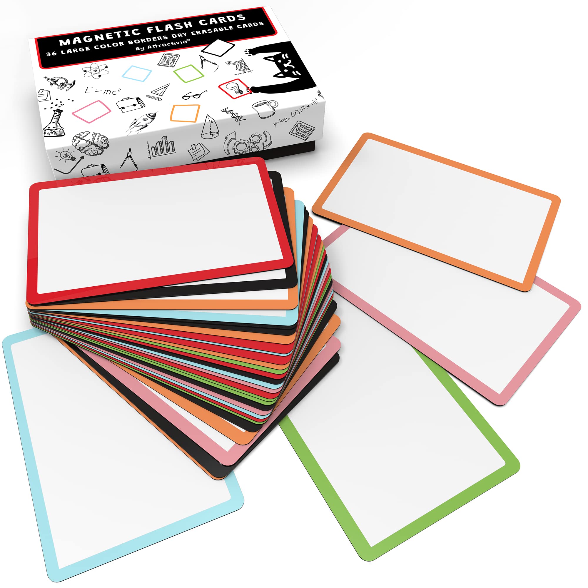 Attractivia Dry Erase Magnetic Labels 2.8 x 1.2 in, Color Borders, Dry Erase Magnets, 60-Pack, White Erasable Write-On All-Purpose Labels, for Office, Education, Home, Whiteboard, Magnetic Name Tags