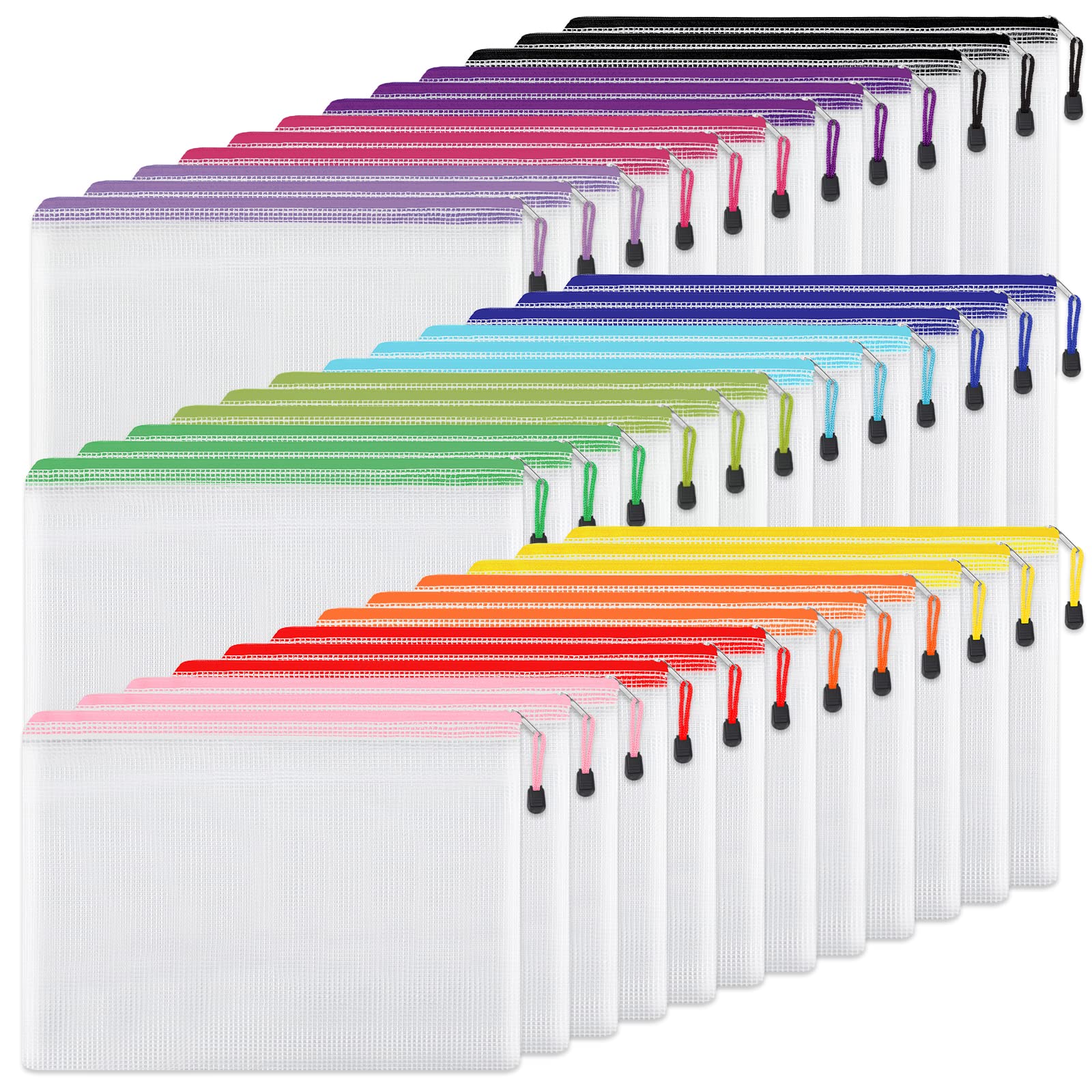 EOOUT 24pcs Mesh Zipper Pouch Bags A3 Extra Large Document Bag with Label Pocket, 16.9x12 Inches, Plastic Zip File Folders, Puzzles, Board Game Storage for Organizing Office Home
