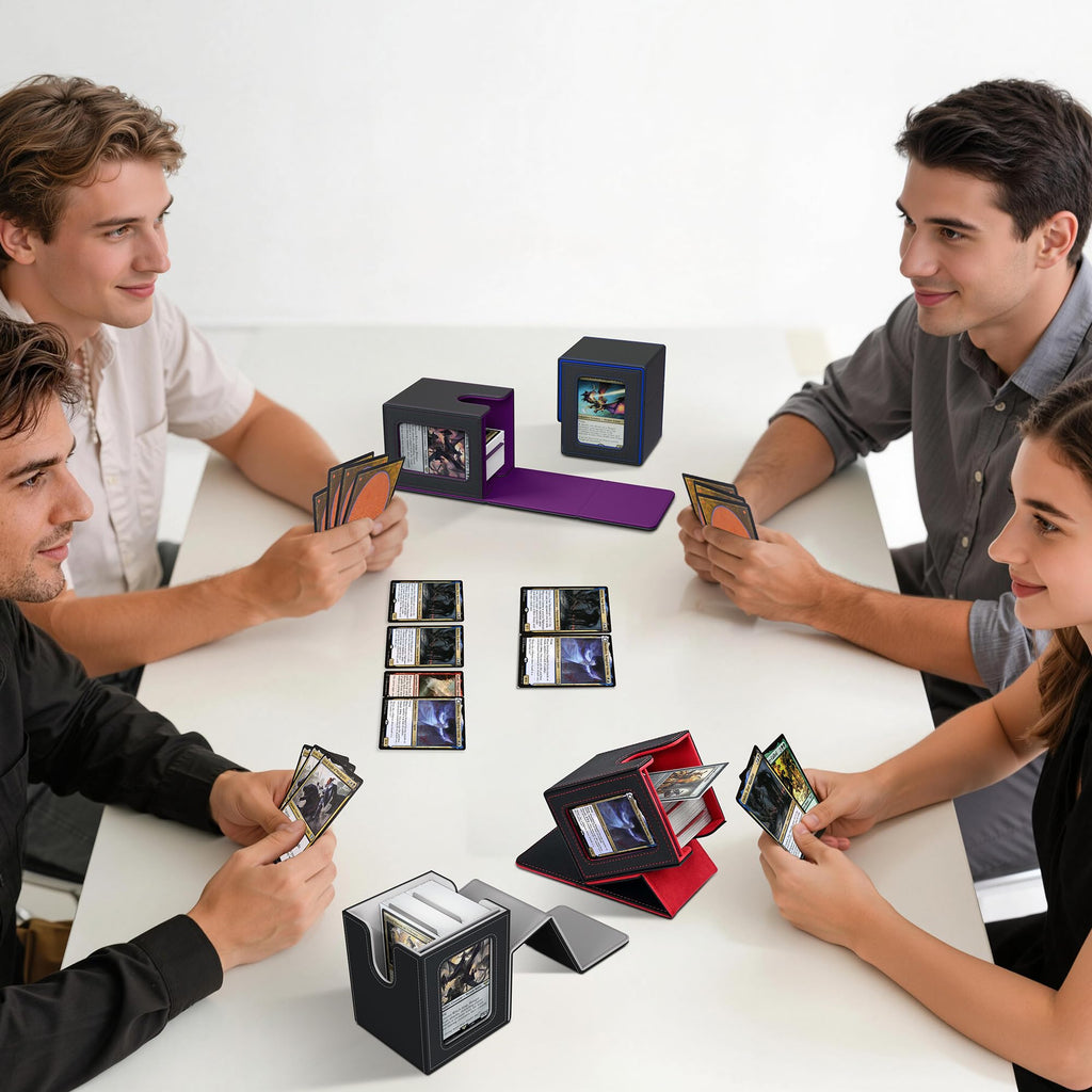 UAONO 4 Pack MTG Commander Deck Box, Independent Commander Display, Fits 400 Double-Sleeved Cards, Magnetic Deck Case for Magic the Gathering TCG, 8 Dividers & 4 Top Loaders (4 Color)