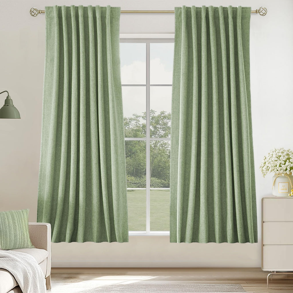 UHITECH Short Linen Curtains 24 Inch Long for Farmhouse Small Windows Modern Cafe Sytle Blackout Curtains for Living Room Back Tab Thermal Black Out Drapes 2ft