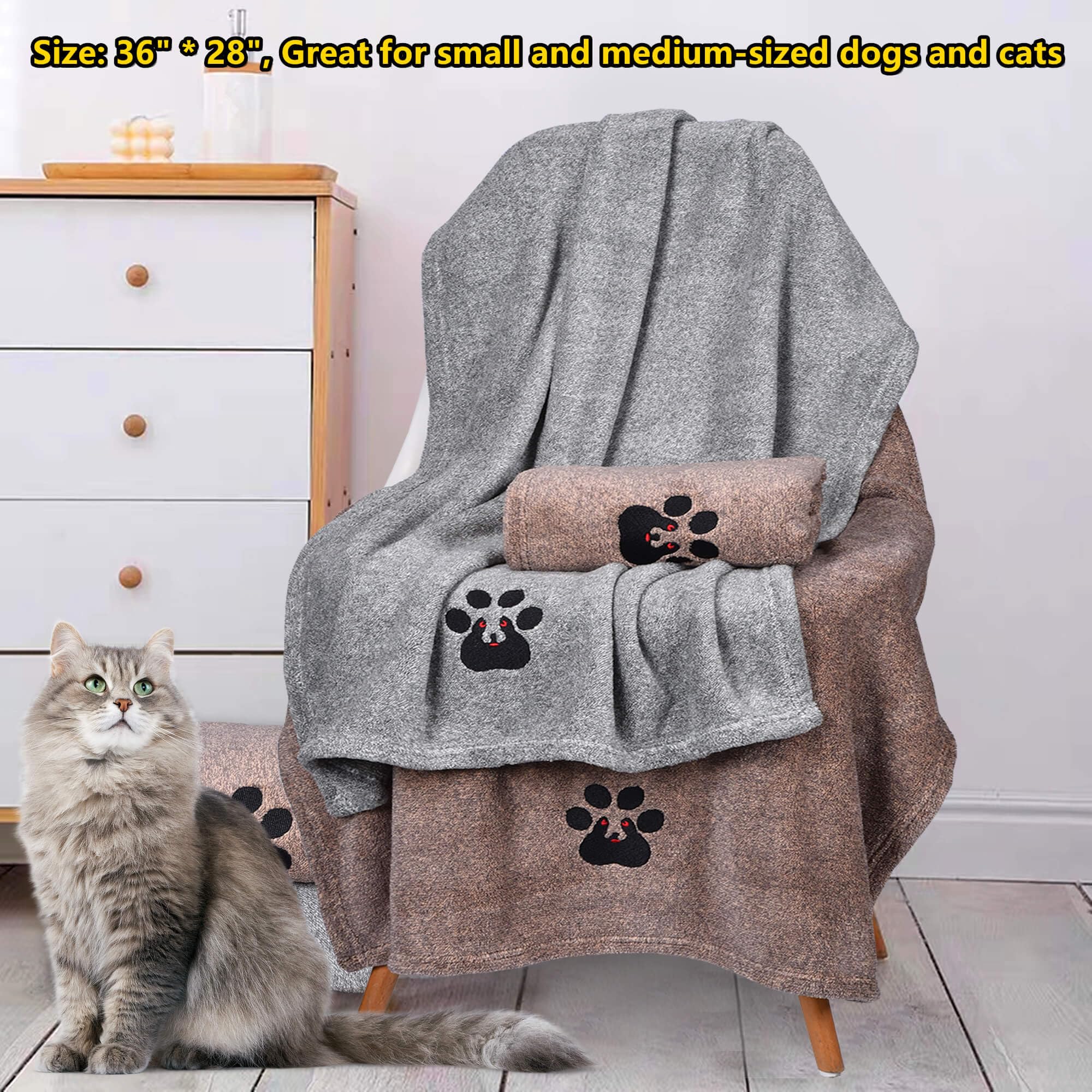 Dogvingpk Medium Dog Towel 4 Pack, Super Absorbent Soft Quick Drying Microfiber Pet Bath Towels for Medium & Small Dogs (M-36" * 28", 2Grey and 2Brown)