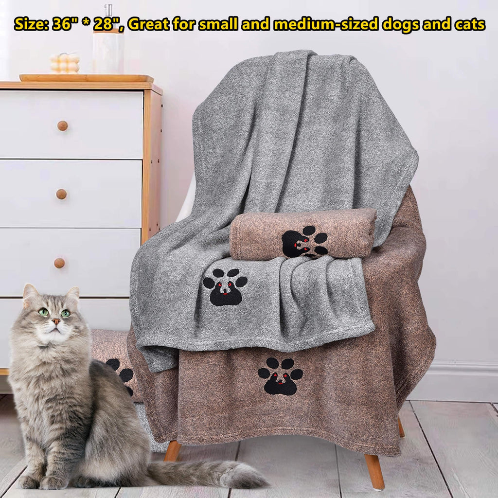 Dogvingpk Medium Dog Towel 4 Pack, Super Absorbent Soft Quick Drying Microfiber Pet Bath Towels for Medium & Small Dogs (M-36" * 28", 2Grey and 2Brown)
