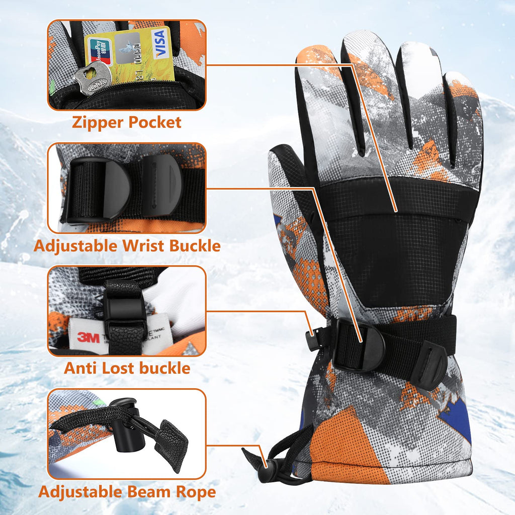 Ski Gloves,Snow Gloves Waterproof Winter Warm Cold Weather Touchscreen Gloves for Parent& Child Kids Skiing,Snowboarding