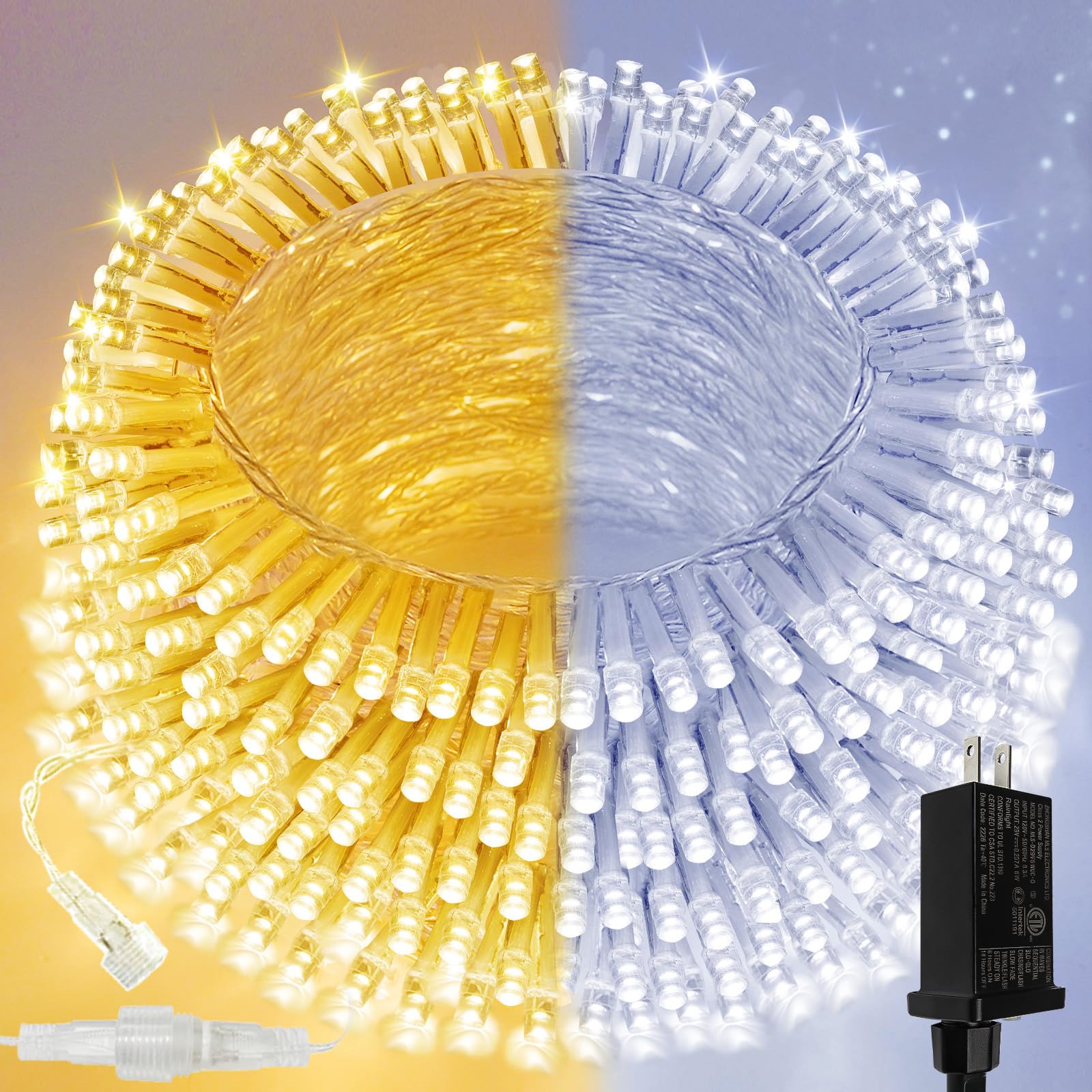 Connectable 100 LED String Lights Indoor Outdoor, 33FT Warm White Christmas Lights Waterproof, 13 Modes with Timer, Twinkle Fairy Lights Plug in Clear Wire for Christmas Tree, Bedroom, Classroom Decor