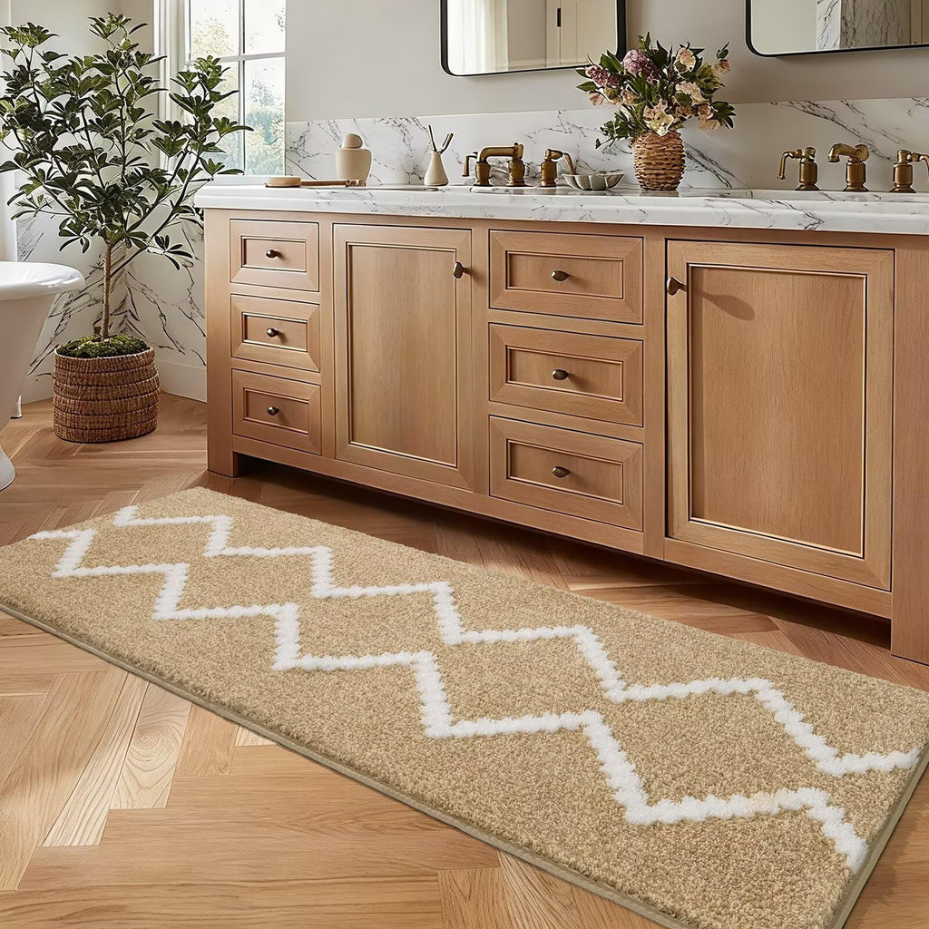 DEXDE Bathroom Rugs Runner 24x47 Long Bath Rug Non Slip Soft Washable Large Bath Mats for Bathroom Bedroom Hallway Kitchen Floor Carpet Modern Boho Decor, Beige