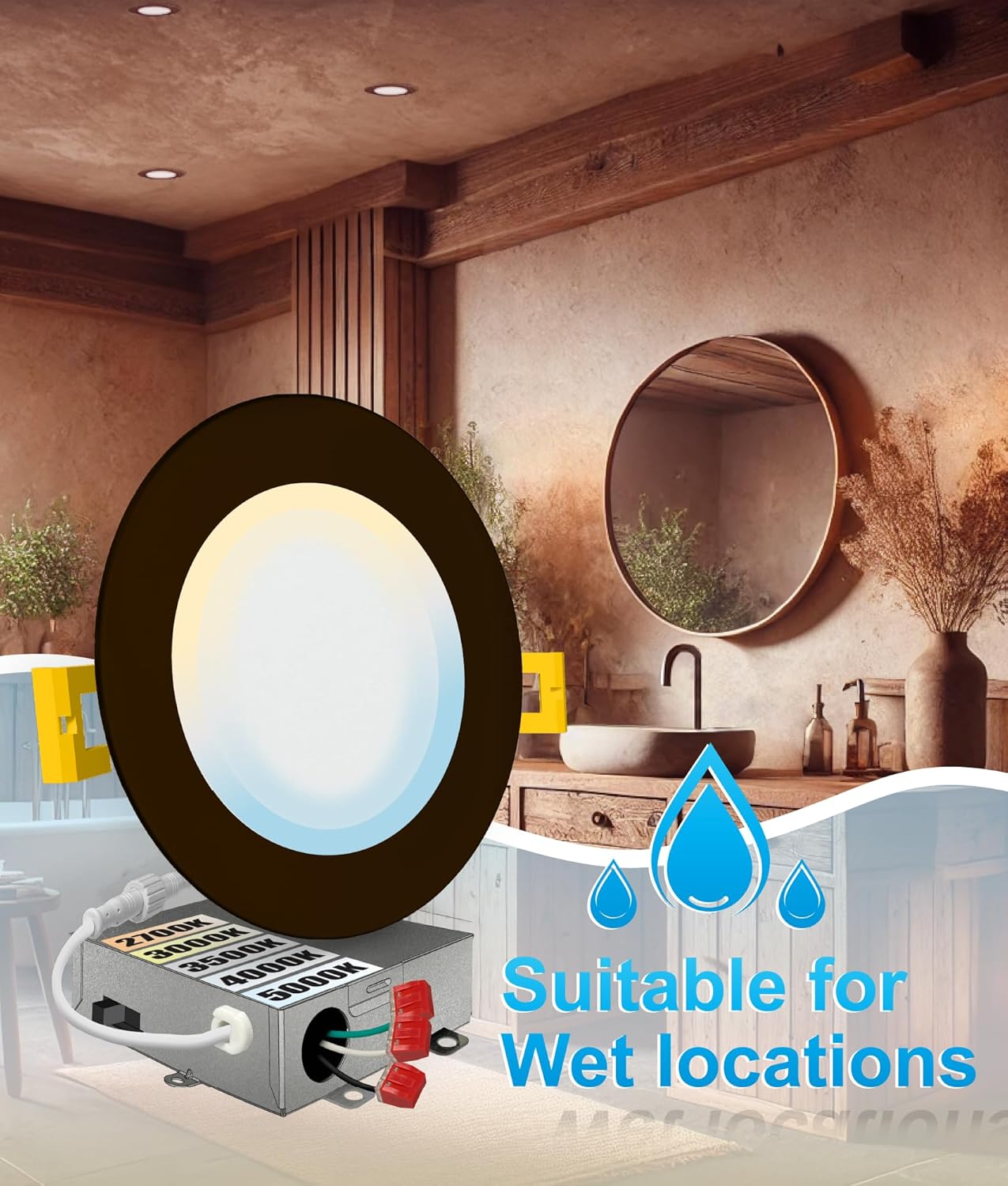 NUWATT 12 Pack 6 Inch Ultra-Thin Bronze LED Recessed Lighting, 5CCT 2700K/3000K/3500K/4000K/5000K Selectable, High Brightness 1050 Lumens, Dimmable Canless Slim Wafer Light, IC Rated, Metal J-Box, ETL