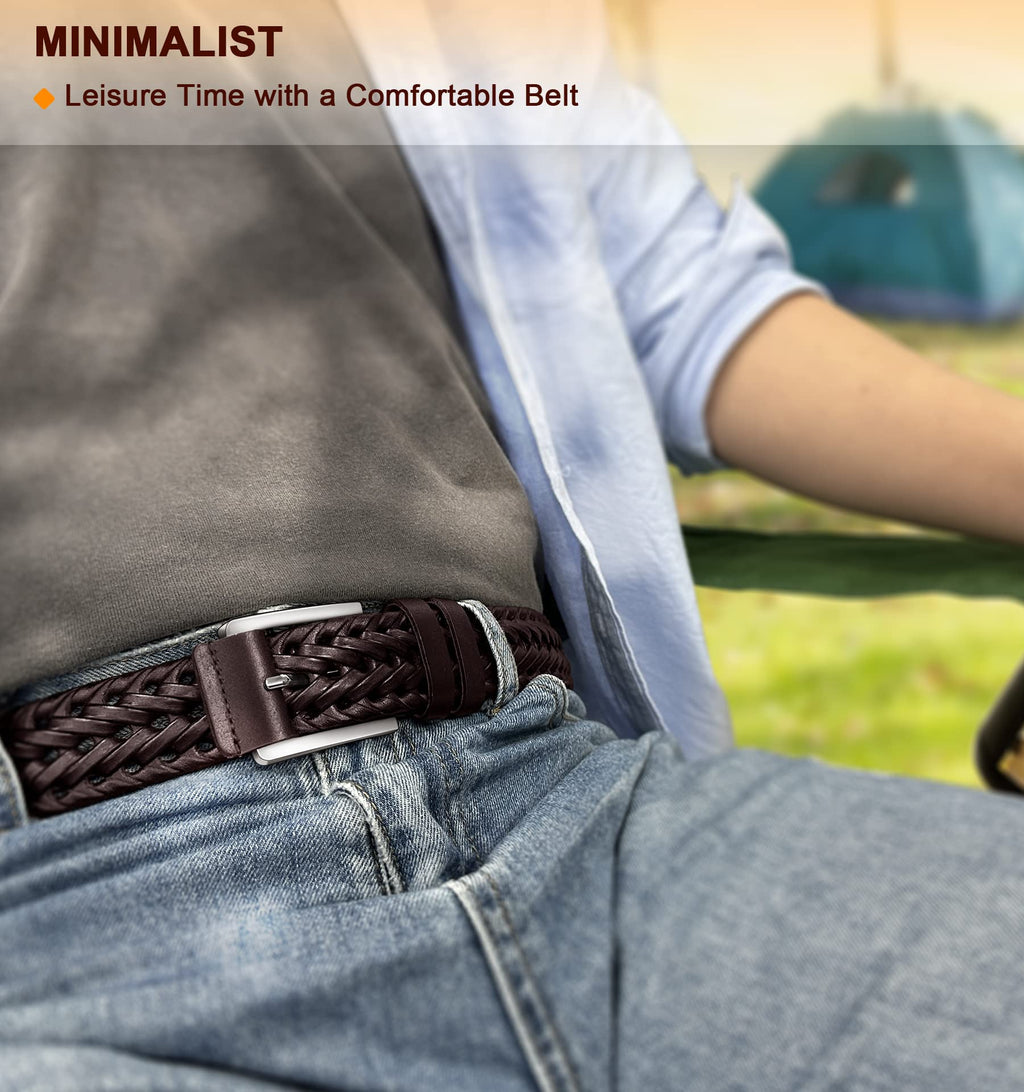 BULLIANT Mens Belts,Leather Woven Braided Belts for Gift Men Casual Jeans Golf