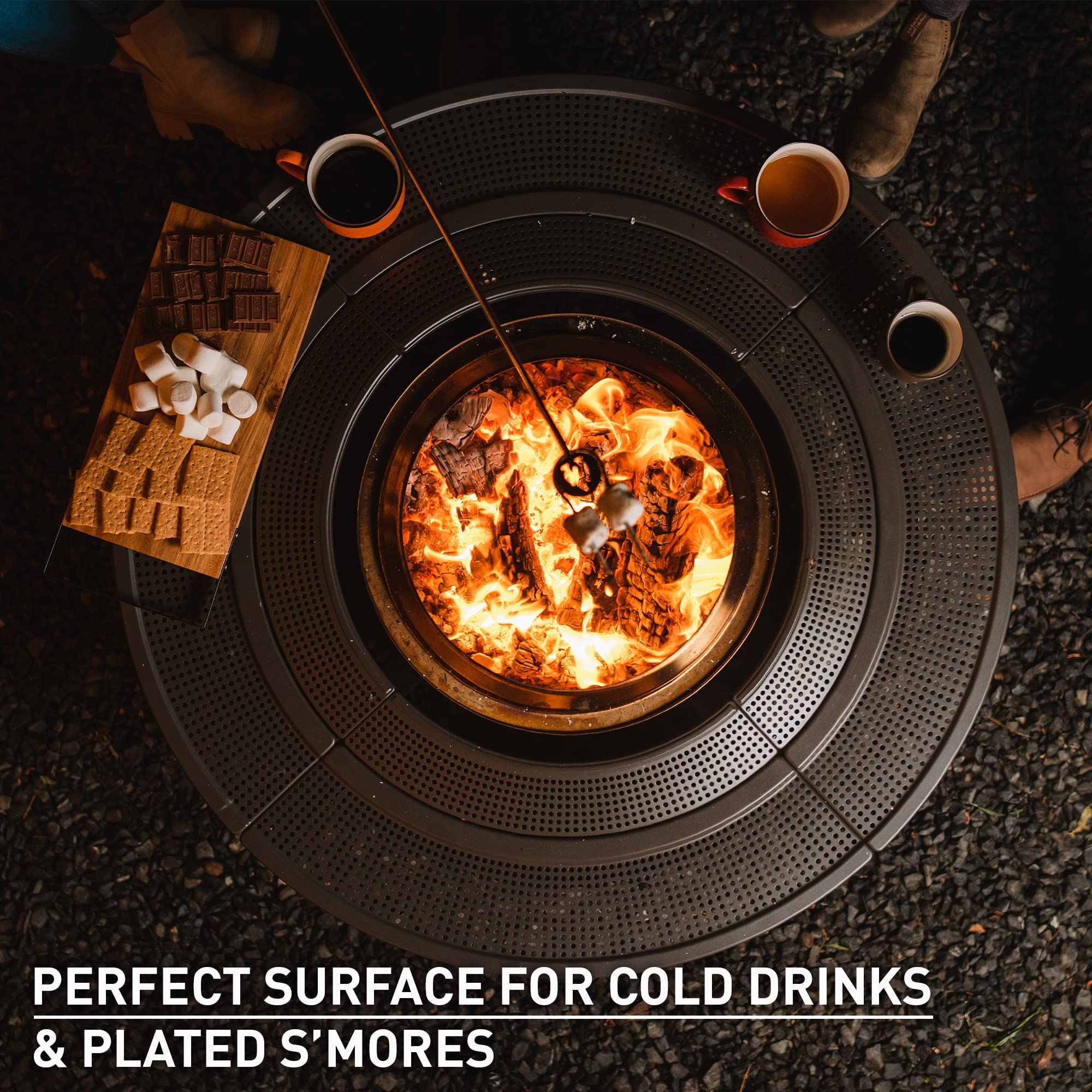 Solo Stove 42 Inch Fire Pit Surround Tabletop - Portable Protective Barrier for Wood Burning Fire Pits for Safety & Extra Space - Powder-Coated Steel and UV-Resistant Outdoor Fabric, Black