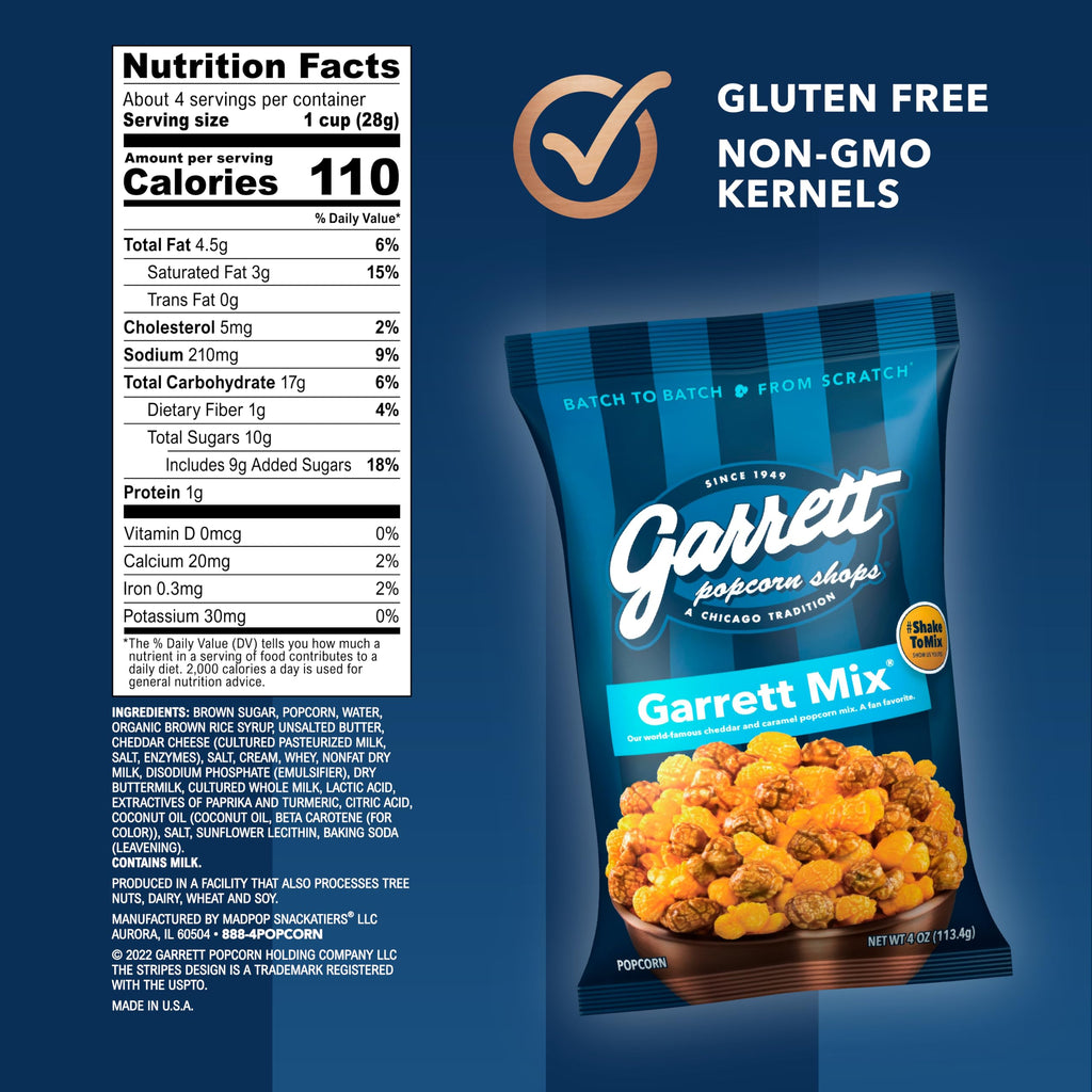 Garrett Popcorn Garrett Mix, 4 Ounce Bags (Pack of 6) - Classic Chicago Style Cheese and Caramel Gourmet Popcorn - Gluten Free, Sweet and Salty Snack, Popped Party Mix