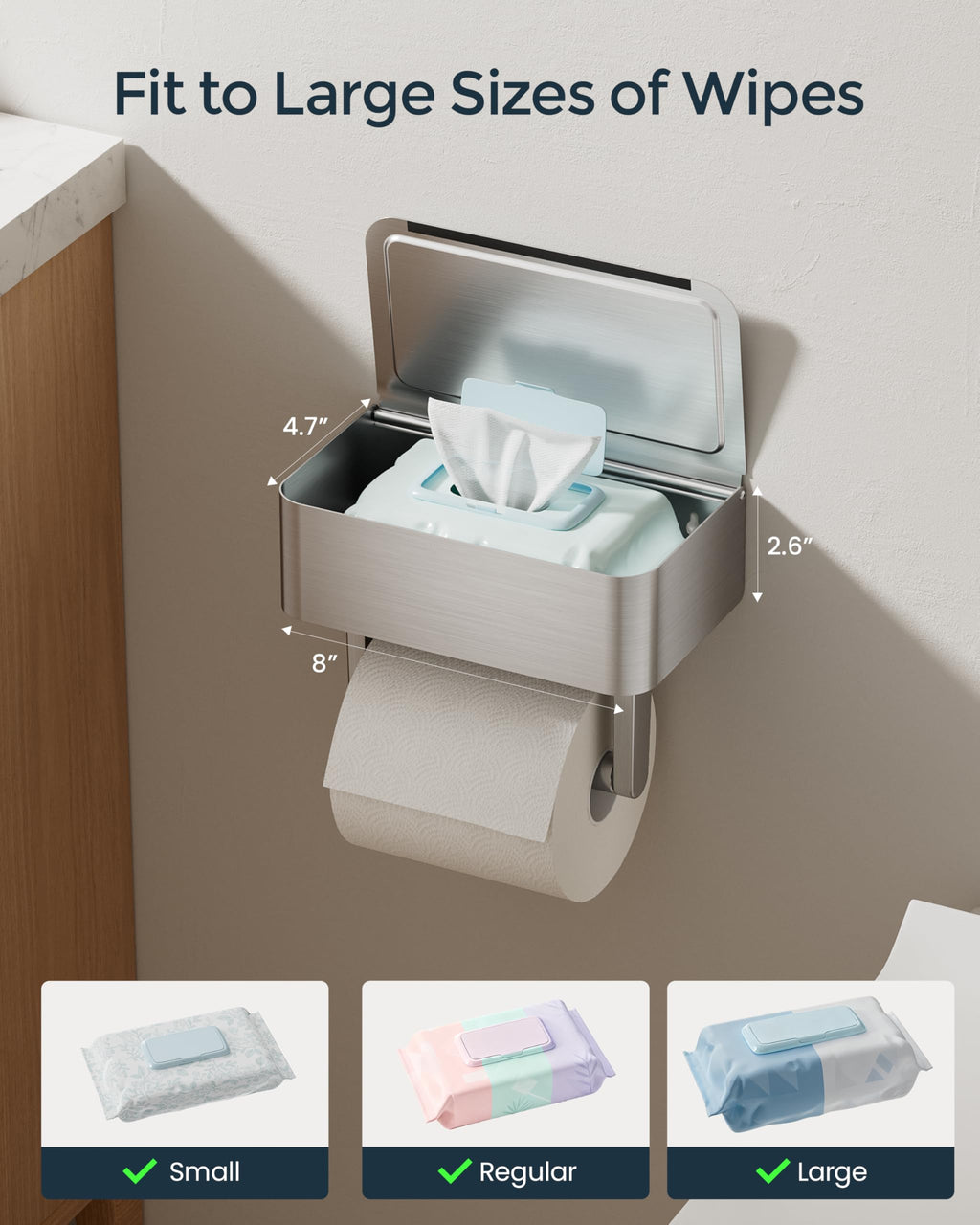Toilet Paper Holder with Shelf, Wipes Holder for Bathroom, Flushable Wipes Dispenser, Stainless Steel Toilet Paper Roll Holder with Storage for Wet Wipes Wall Mounted (Gold, Regular Roll)