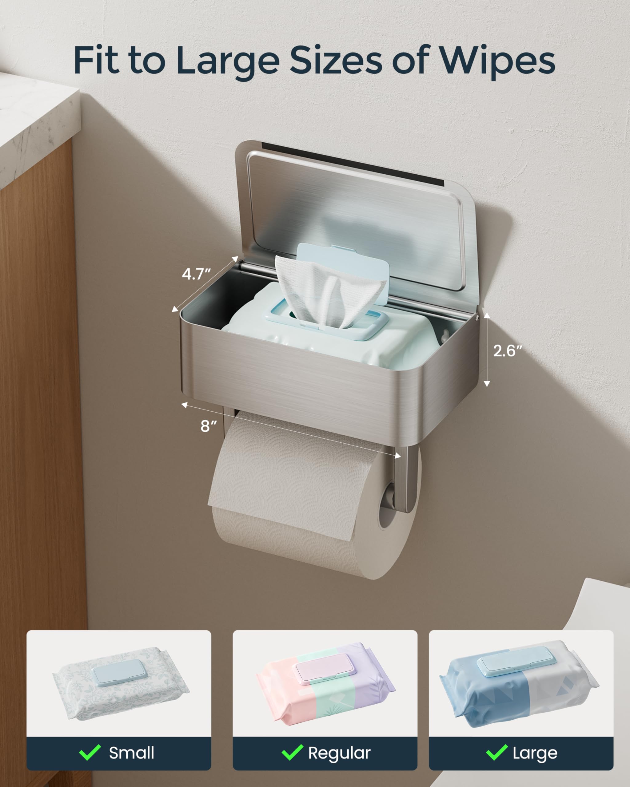 Toilet Paper Holder with Shelf, Wipes Holder for Bathroom, Flushable Wipes Dispenser, Stainless Steel Toilet Paper Roll Holder with Storage for Wet Wipes Wall Mounted (Gold, Regular Roll)