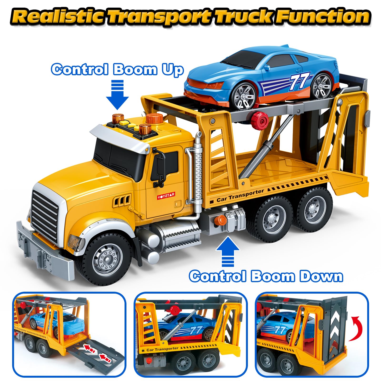 Bstoyder Kids Toys for 3 4 5 6 7 8 Years Old Boys, 15" Crane Truck Toy with Lights, Sounds, Toddler Friction Powered Truck Vehicle Toy for Boys Girls Birthday Gifts