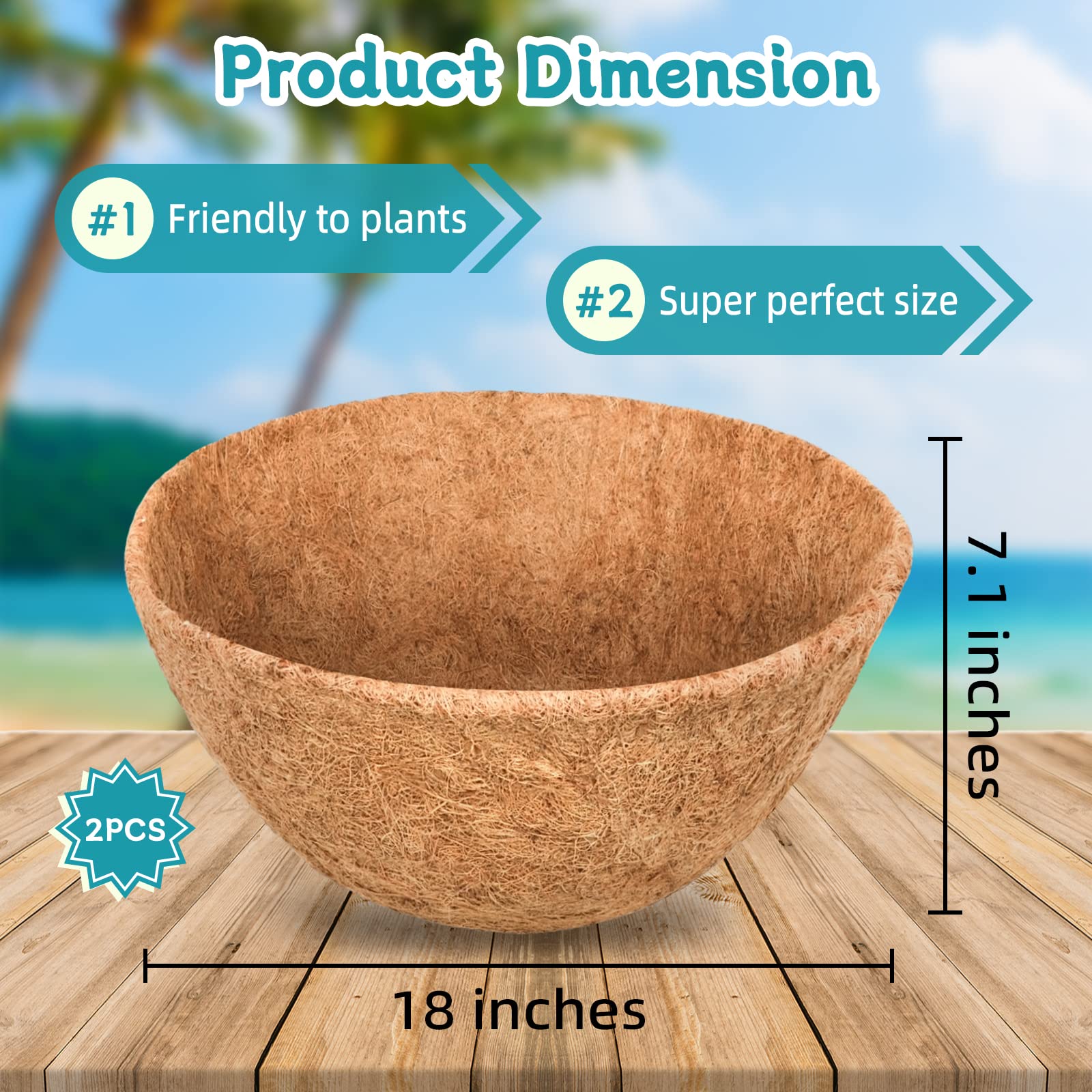 Riare 2 Pack 12 Inch Round Coco Liners Replacement, 100% Natural Coconut Coir Liners for Hanging Baskets, Garden Flower Vegetables Planter Pot, Window Box, Fence, Decks