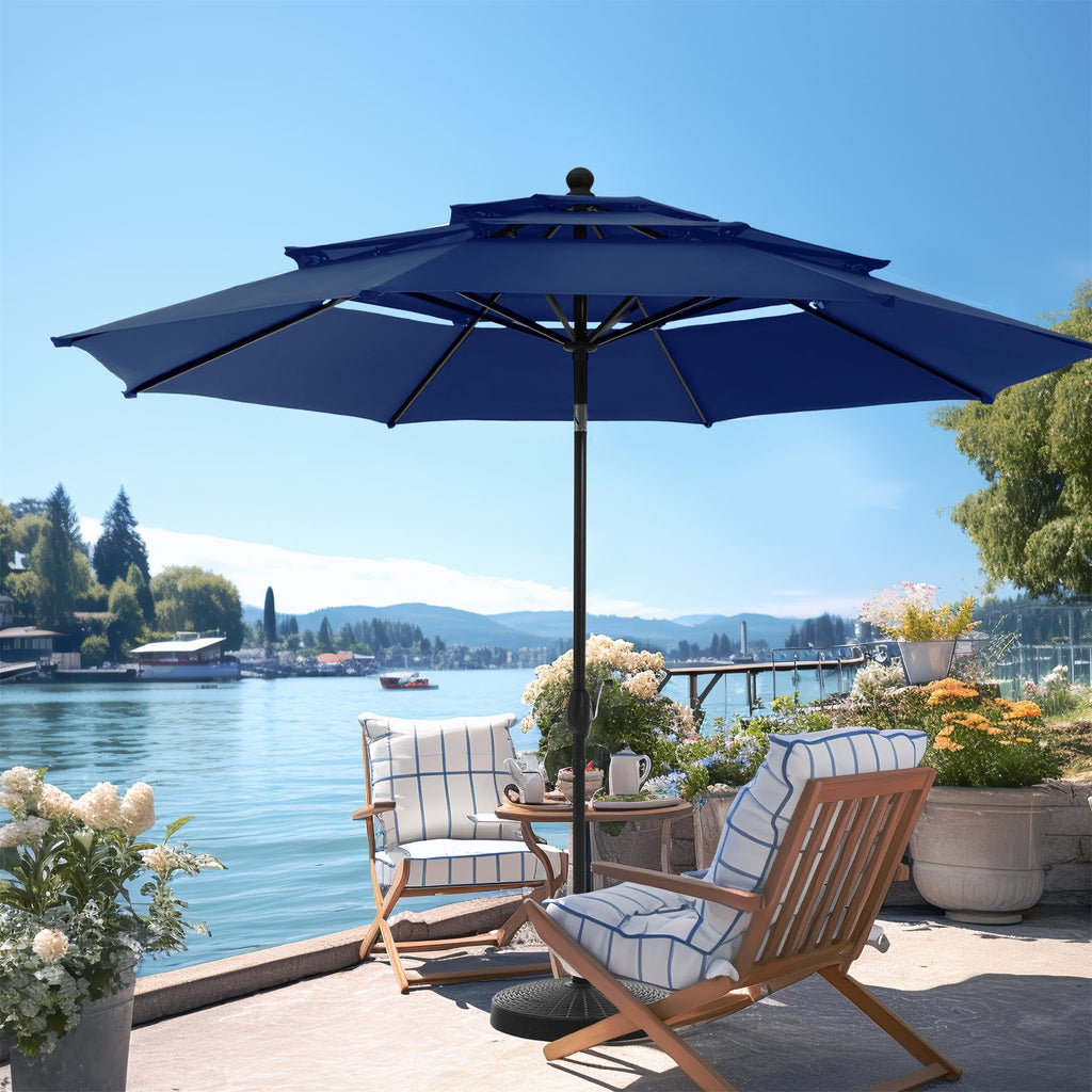 PHI VILLA 10ft Patio Umbrellas, Outdoor 3 Tier Vented Large Market Table Umbrella with 8 Sturdy Ribs and 1.5" Umbrellla Pole for Lawn Poolside Garden Terrace, Beige(No Base)