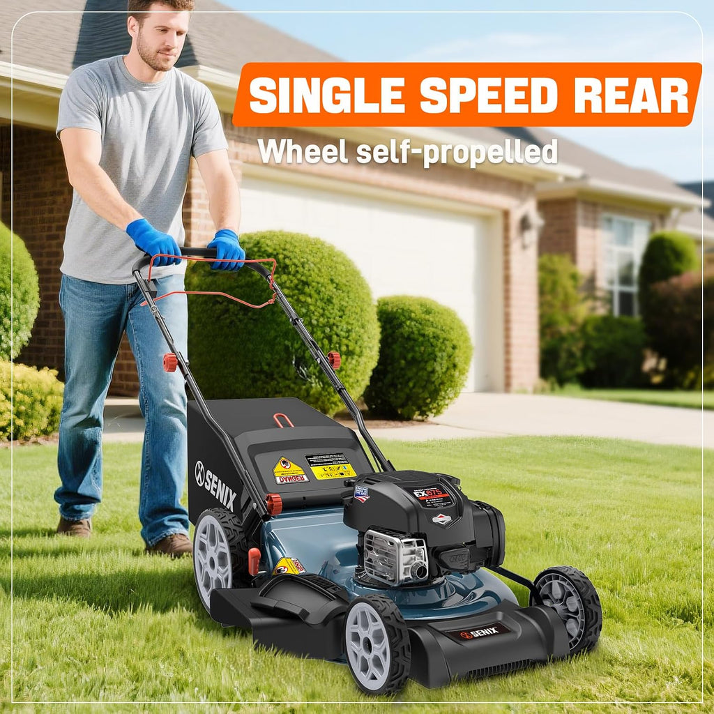 SENIX 22" Gas Lawn Mower, 163cc Self Propelled Gas Powered Lawnmower with B&S 4-Cycle Engine, 3-in-1 Walk-Behind Push Lawn Mowers, 6-Position Height Adjustment, cortadora de pasto, LSSG-H1