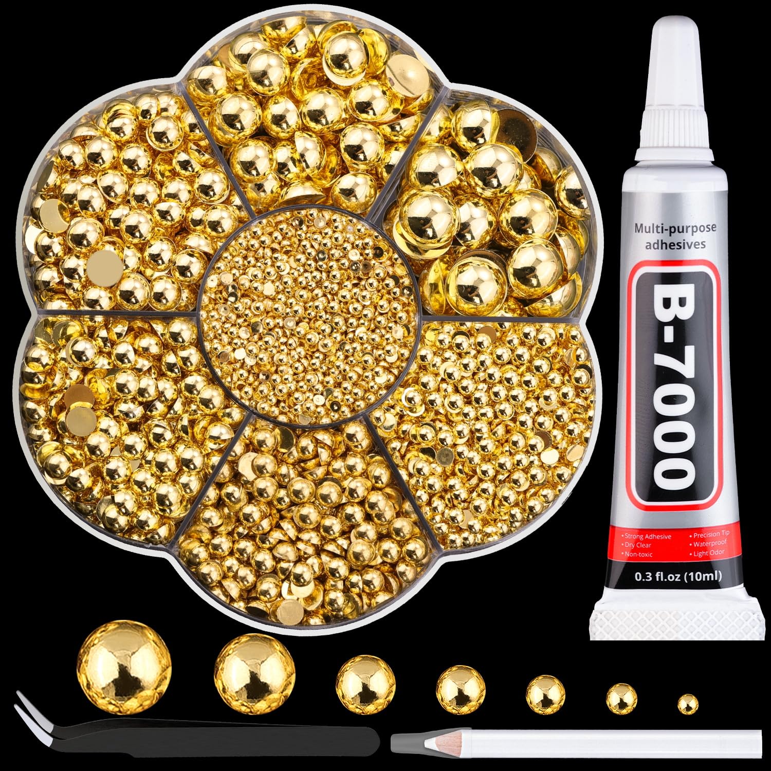 BELLEBOOST 5600pcs ABS Round Flat Back Beige Pearls Kit with Pickup Tools for Nail Art, Face, Body Decorations
