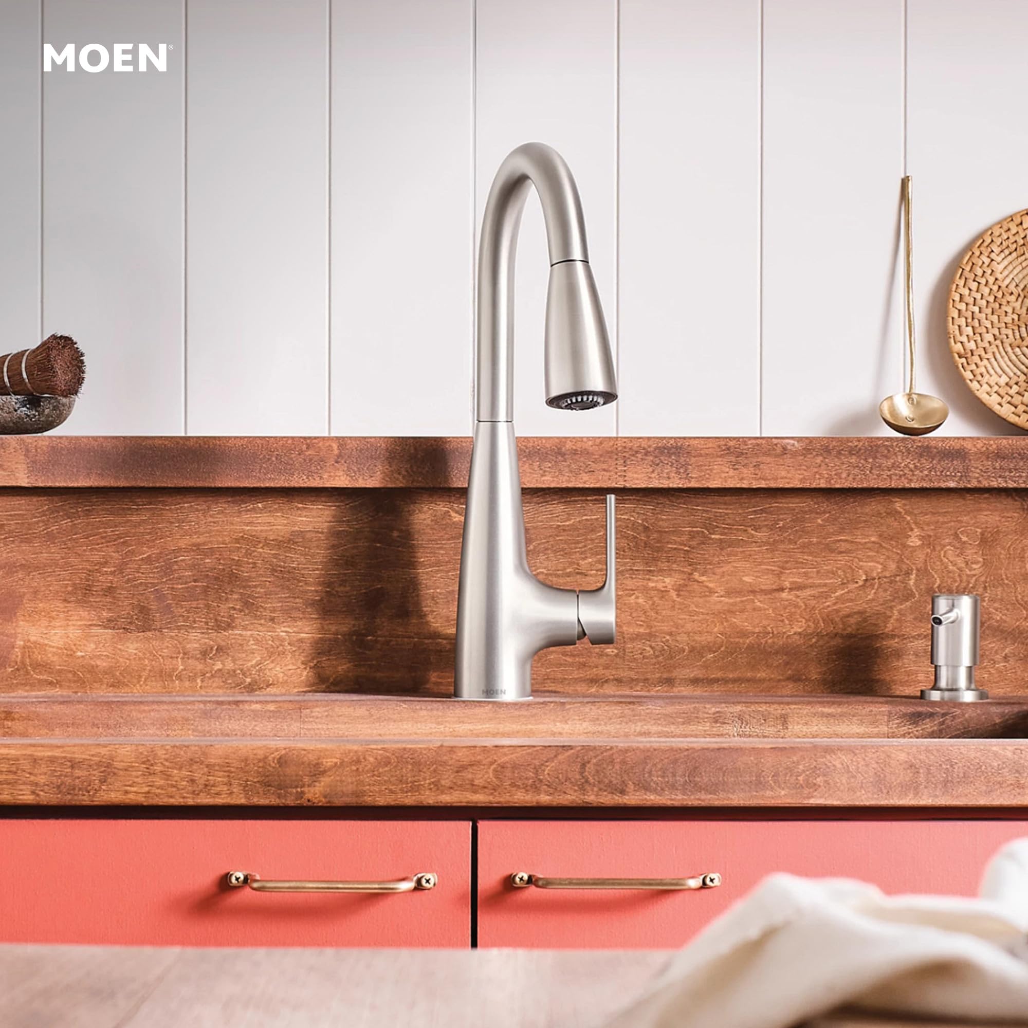 Moen Haelyn Pulldown Kitchen Faucet with Power Boost, 87627 | Pulldown sprayer, Power Boost technology, Soap dispenser included, Chrome finish, High arc faucet