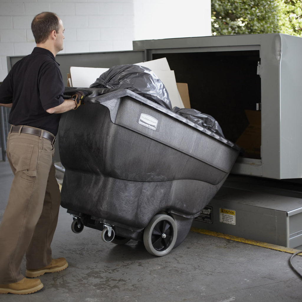 Rubbermaid Commercial Products Tilt Dump Truck, 1 Cubic Yard, 2100 lb Capacity, Black, Heavy Load Capacity with Wheels, Trash Recycling Cart for Office/Warehouse/Facility Management