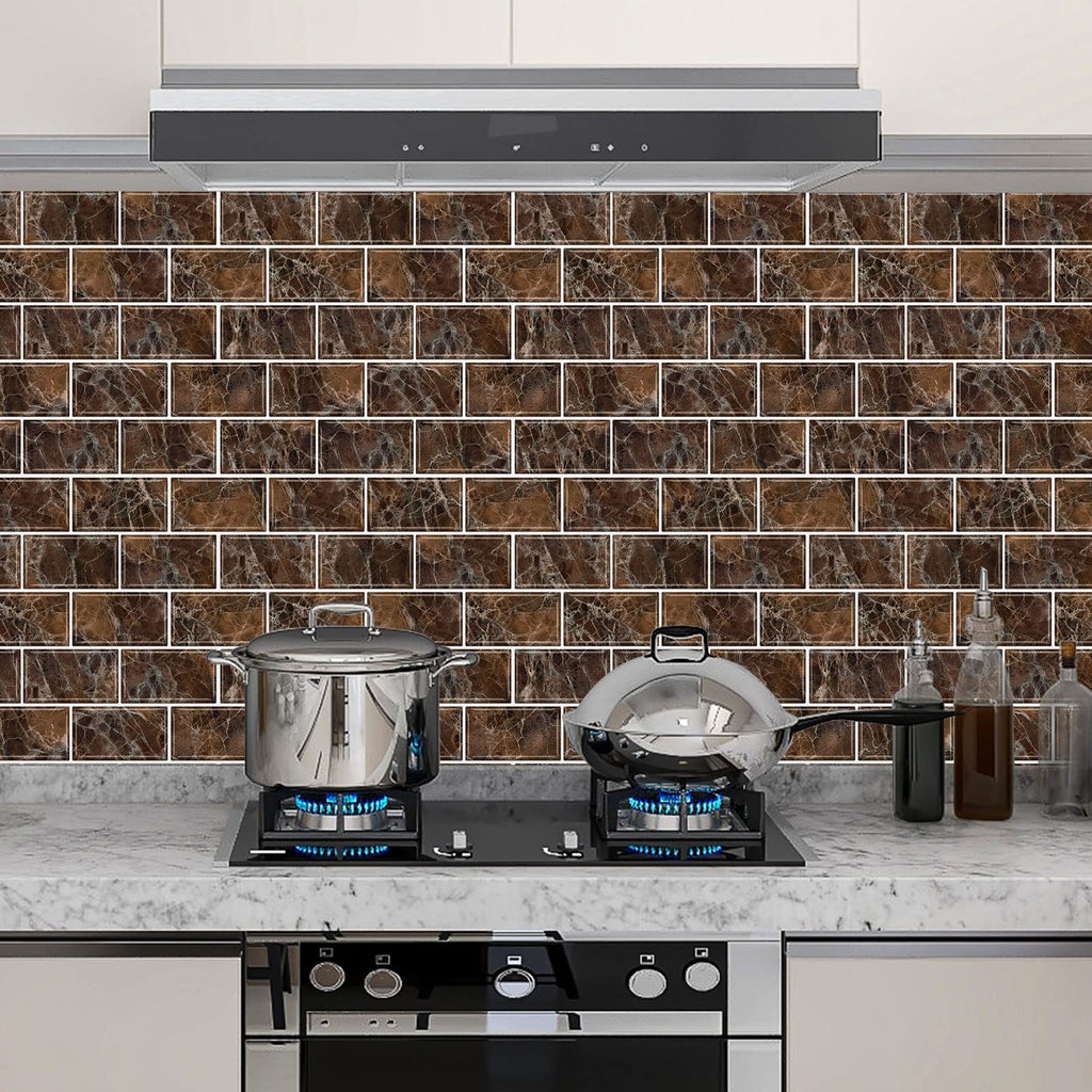 URCOLOR 10-Sheet Back Splashes for Kitchens Peel and Stick,12"x12" Self Adhesive Subway Wall Tiles Stick on backsplash Tiles for Bathroom Black Marble