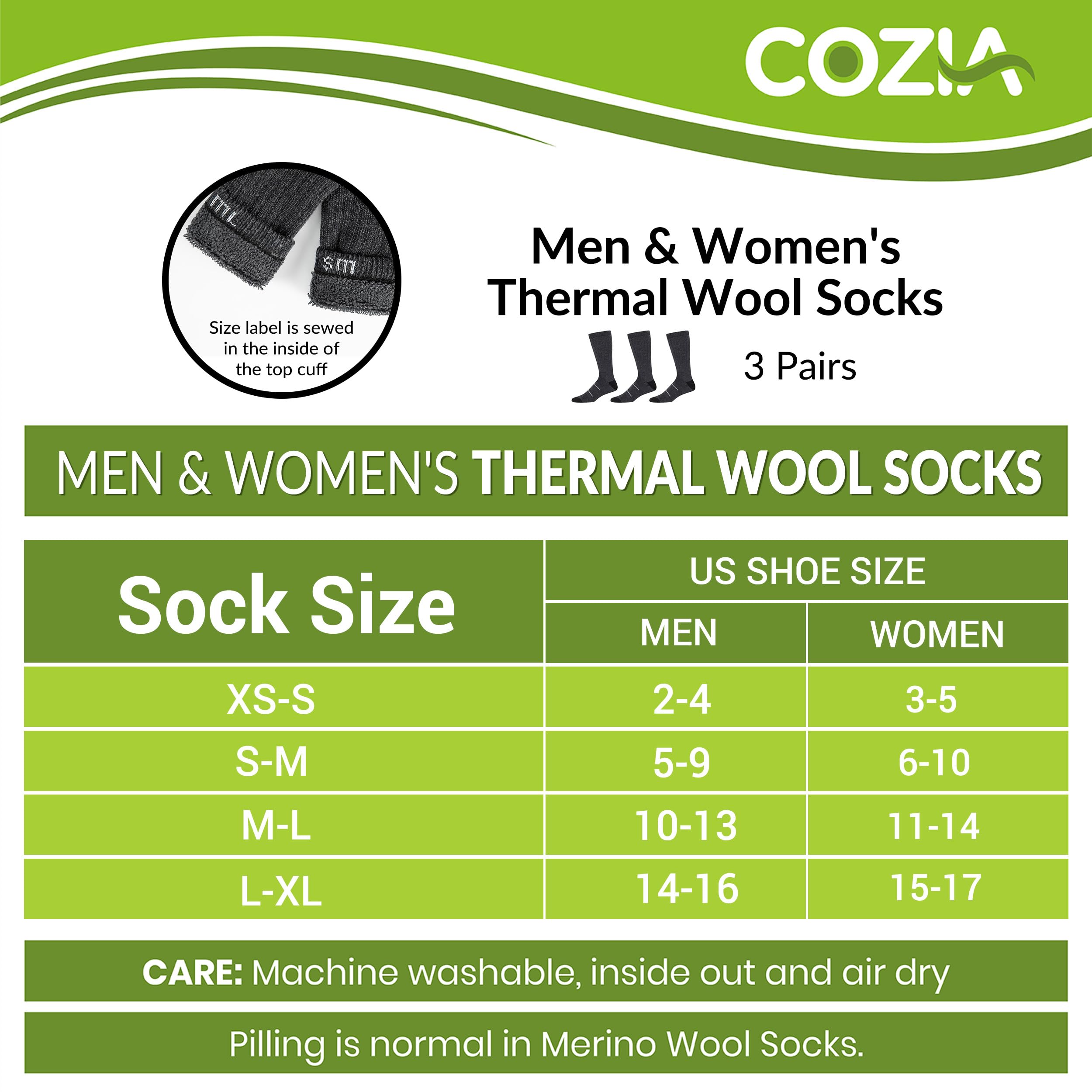 COZIA Merino Wool Socks for Men & Women Casual Warm Winter Cozy Thermal Socks