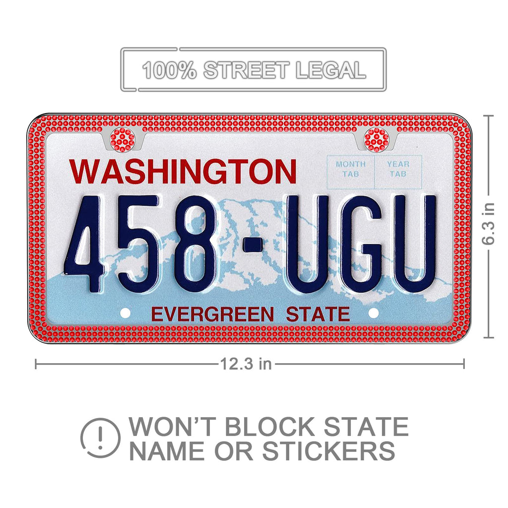 QiqaMole 2 Pack License Plate Frame Include 1 Silicone License Plate Frame and 1 Crystal License Plate Cover with Rhinestone Crystal Diamond Screw Set Car Bling License Plate Frame (Black + AB Color)