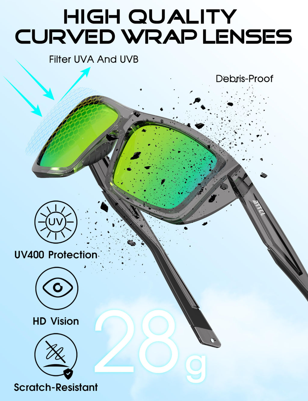 ATTCL Sports Polarized Sunglasses for Men: Secure Anti-Slip Lightweight TR90 Square Frame UV Protection for Driving Fishing