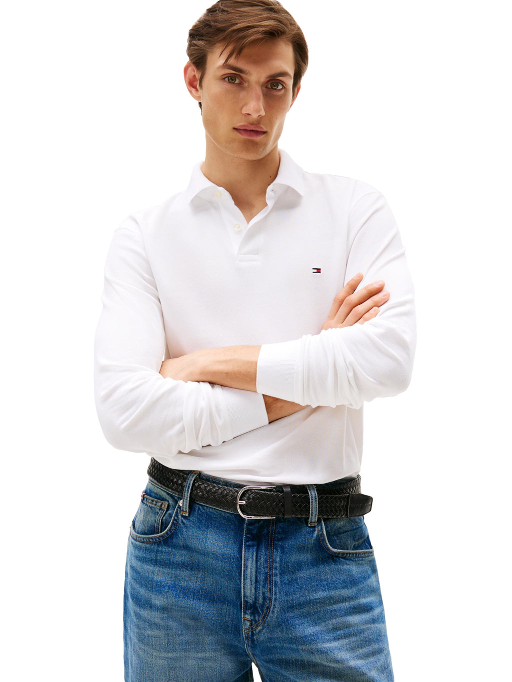 Tommy Hilfiger Men's Long Sleeve Polo Shirts in Regular Fit with Stretch and Organic Pique Cotton