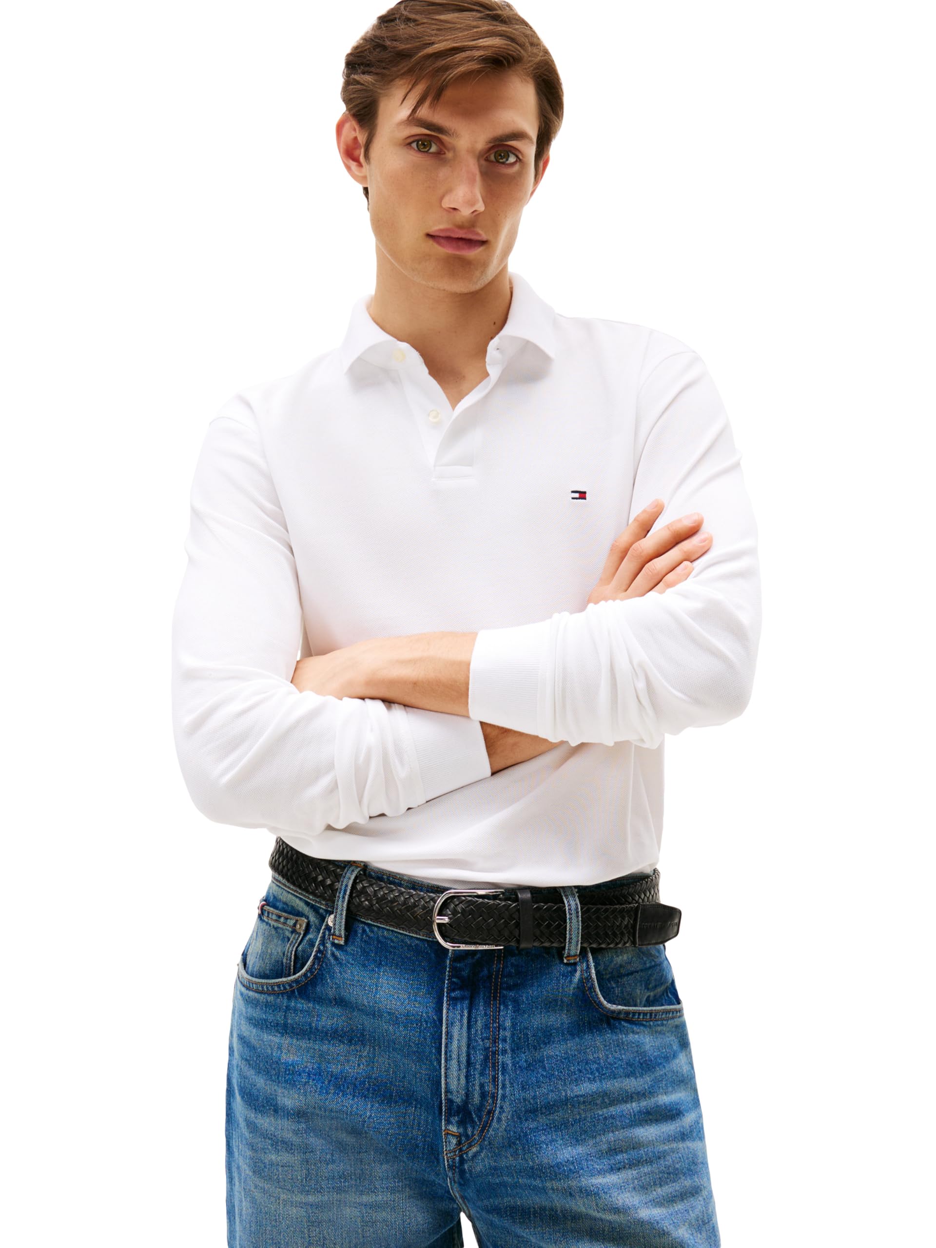 Tommy Hilfiger Men's Long Sleeve Polo Shirts in Regular Fit with Stretch and Organic Pique Cotton