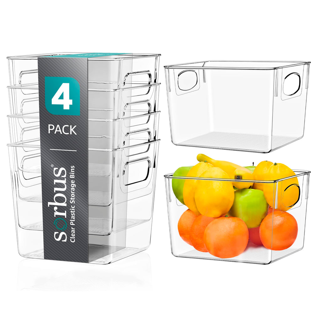 Sorbus Large Clear Plastic Storage Bins for Shelves, Clothes, with Handle - Clear Storage Bins, Drawer, Shelf, Closet, Pantry, Fridge, Freezer Organizer Bins, Closet Organizers and Storage (2 pack)
